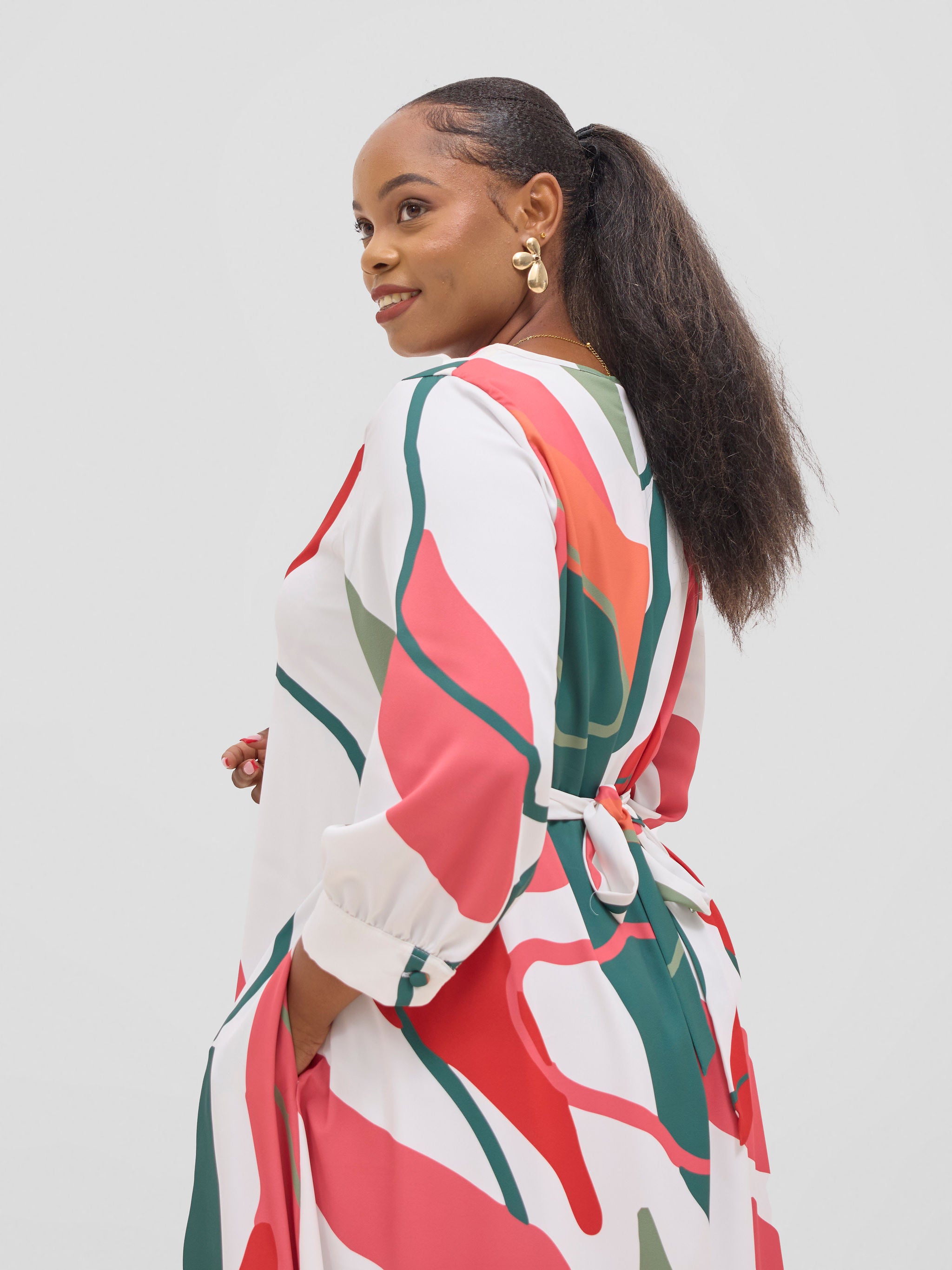 Vivo Hadiya Tie Maxi Dress - Red / Green Shira Print