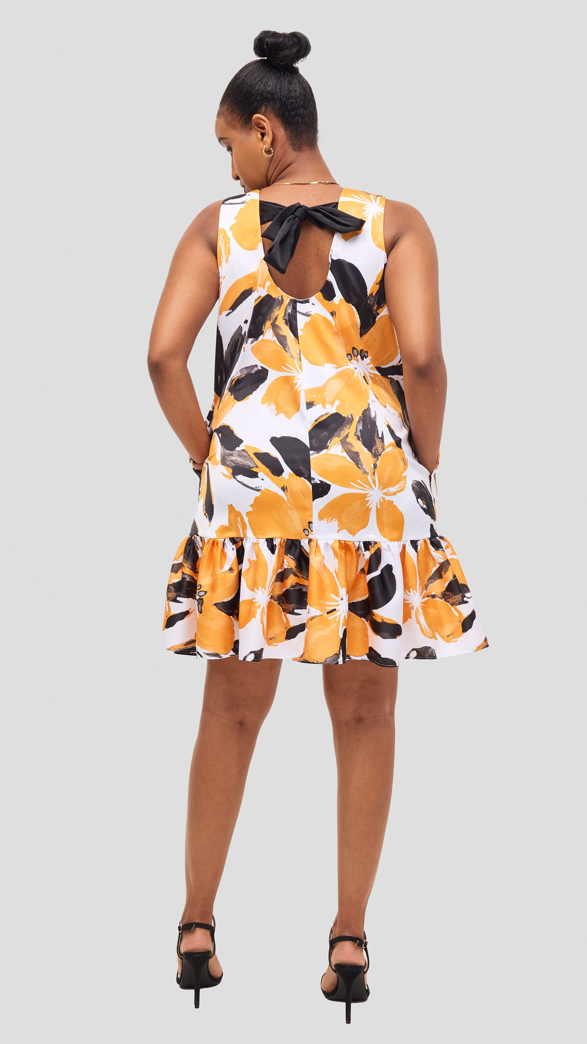 Vivo Iyana Knee Length Bubble Dress - Mustard / Navy Iya Pint