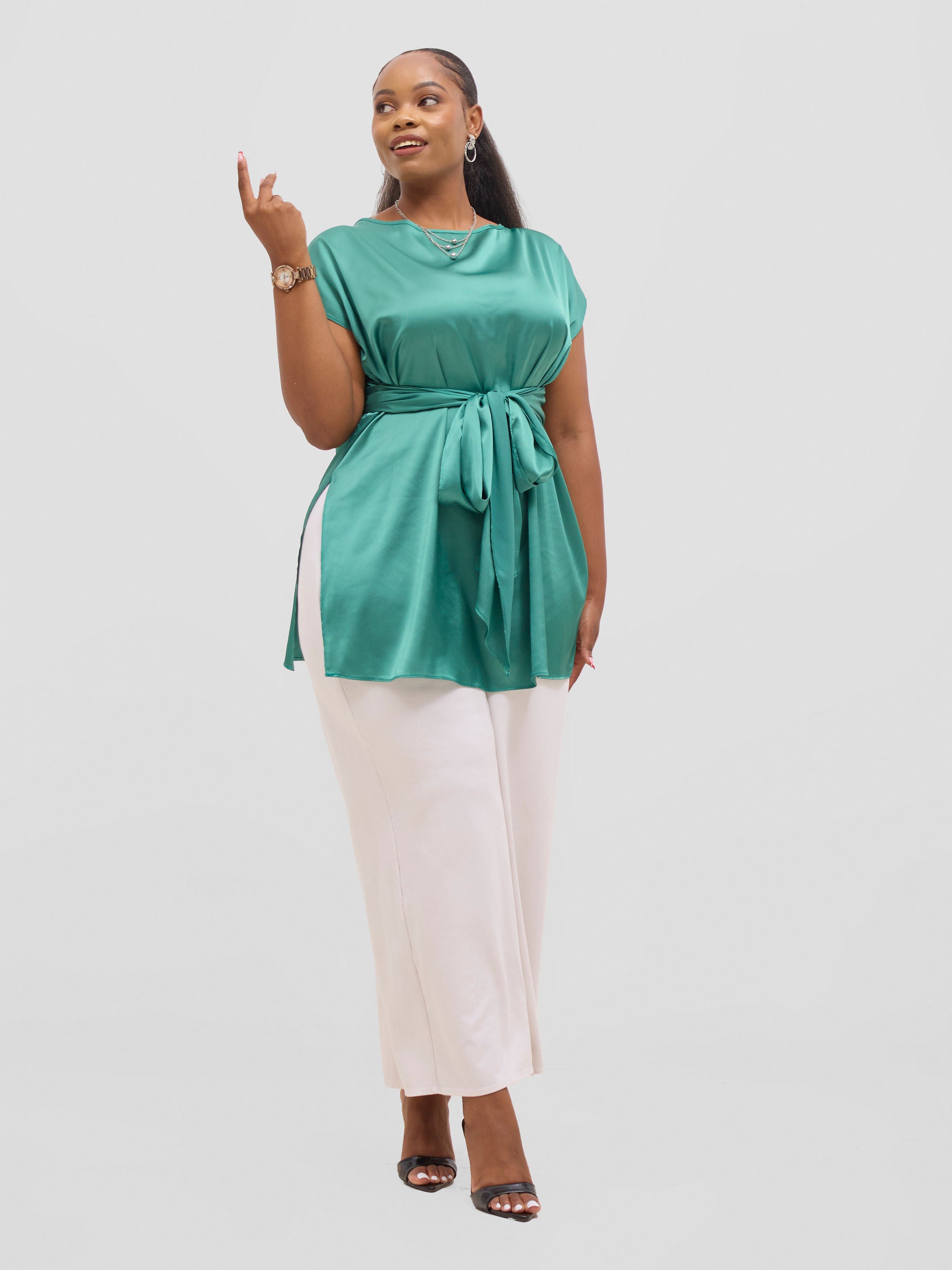 Vivo Yene Front Tie Tunic Top - Green