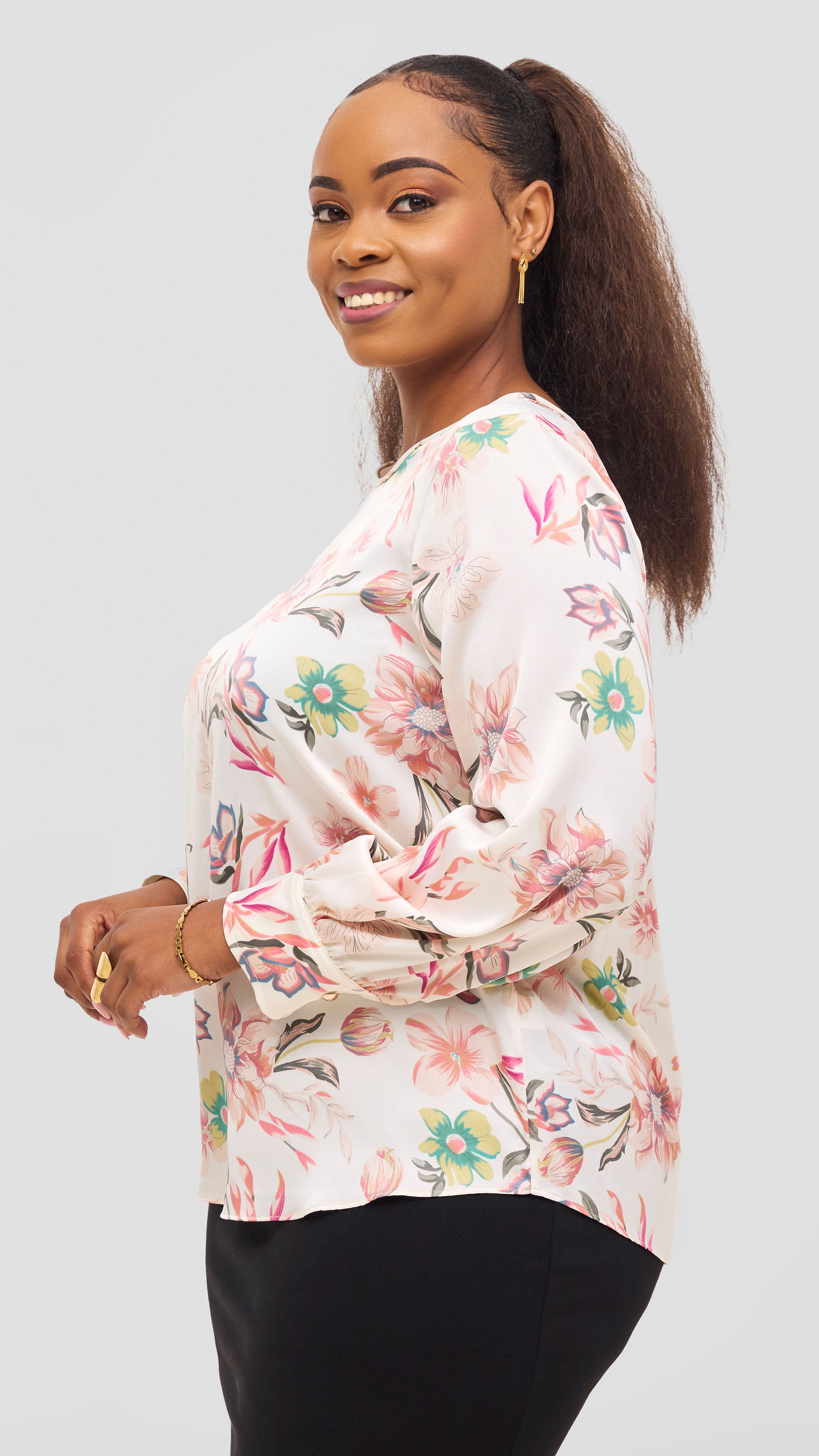 Vivo Tatili Bishop Long Sleeve Top - Pink / Offwhite Print