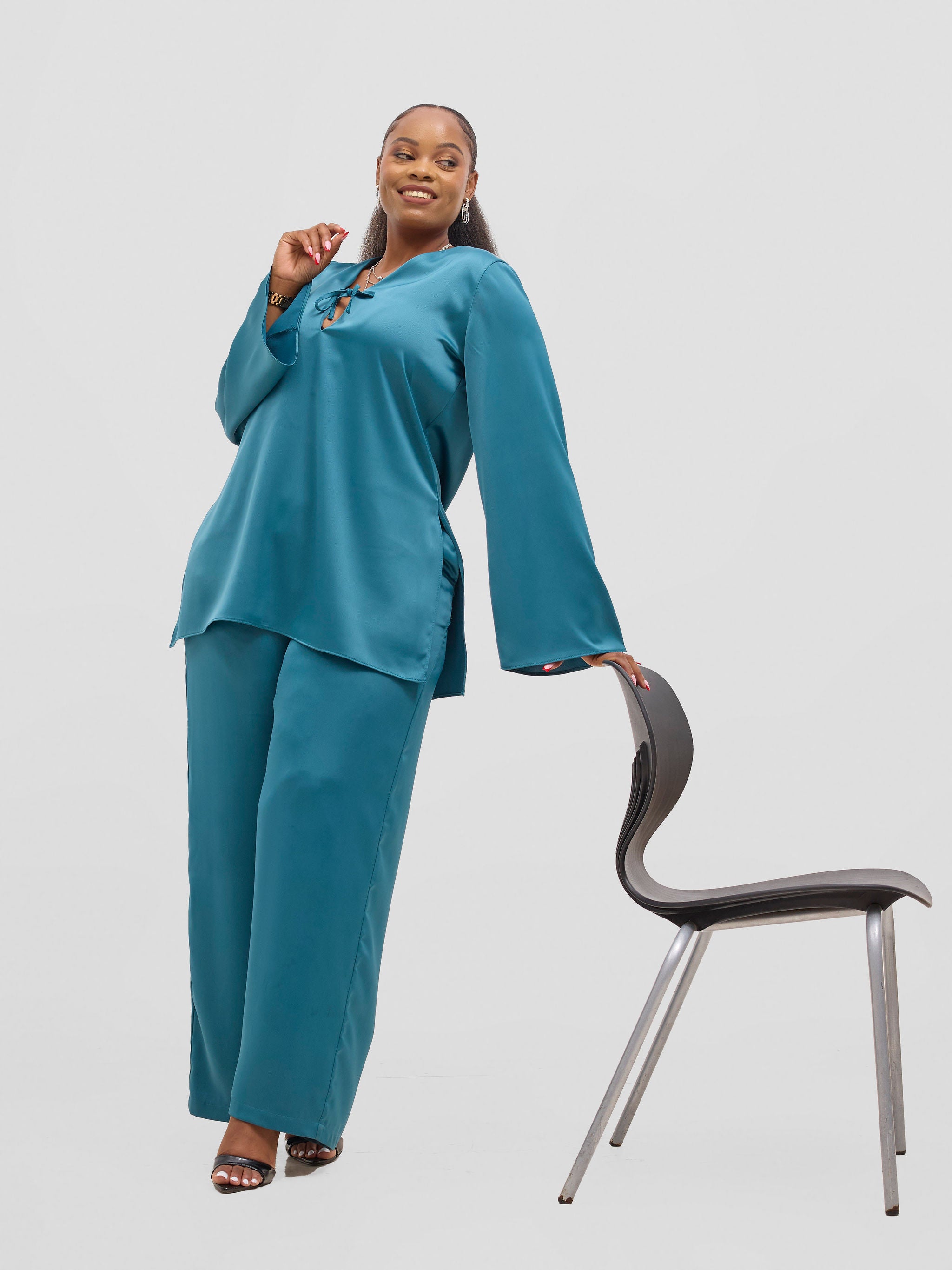 Vivo Yene High Slit Tunic Top - Light Teal