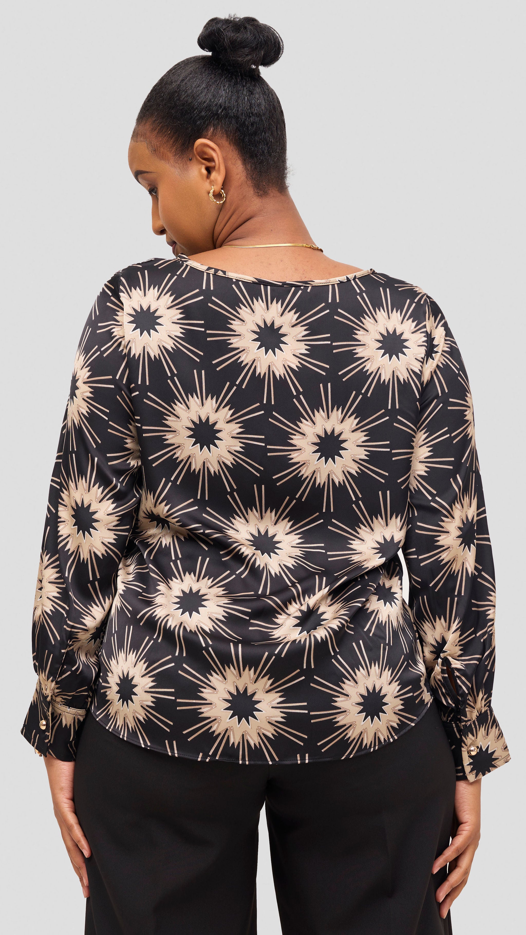 Vivo Tatili Bishop Long Sleeve Top - Beige / Black Print
