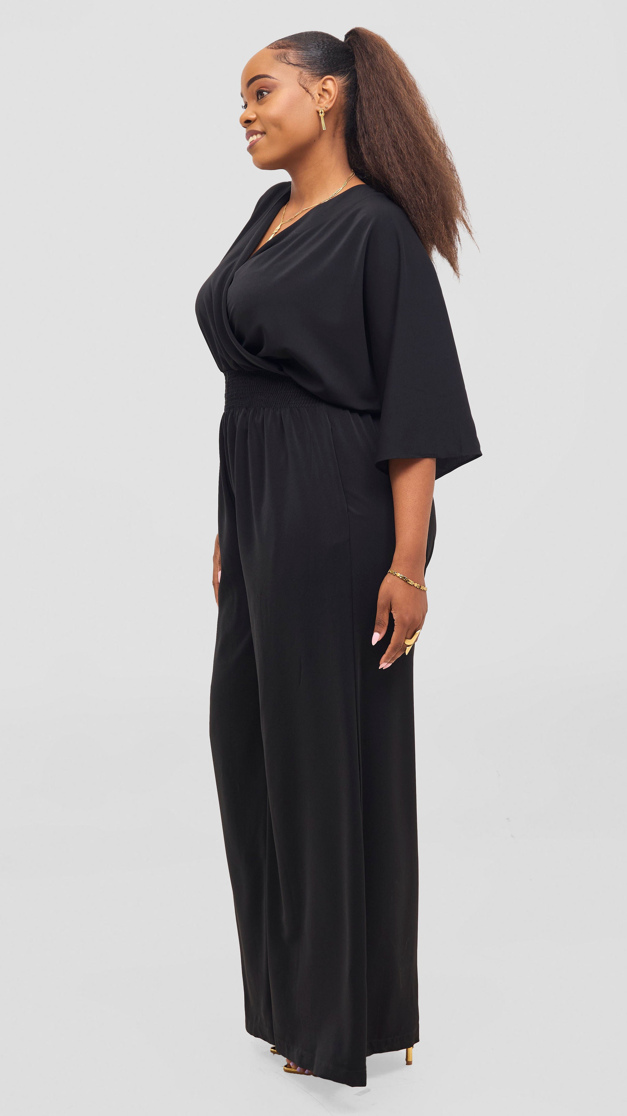 Vivo Iyana Shirred Waist Jumpsuit - Navy
