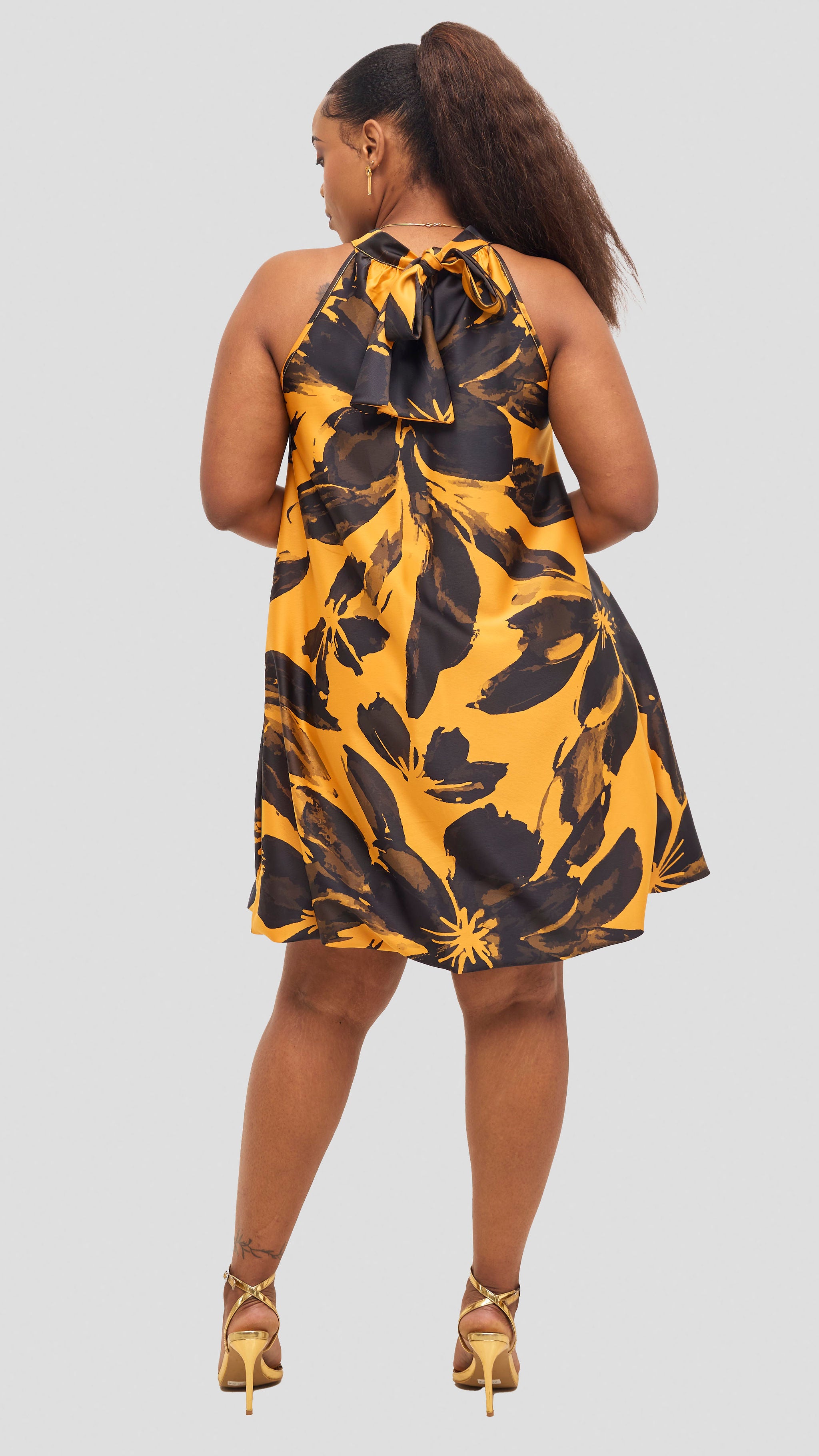 Vivo Iyana Knee Length Bubble Dress - Mustard / Navy Iya Pint