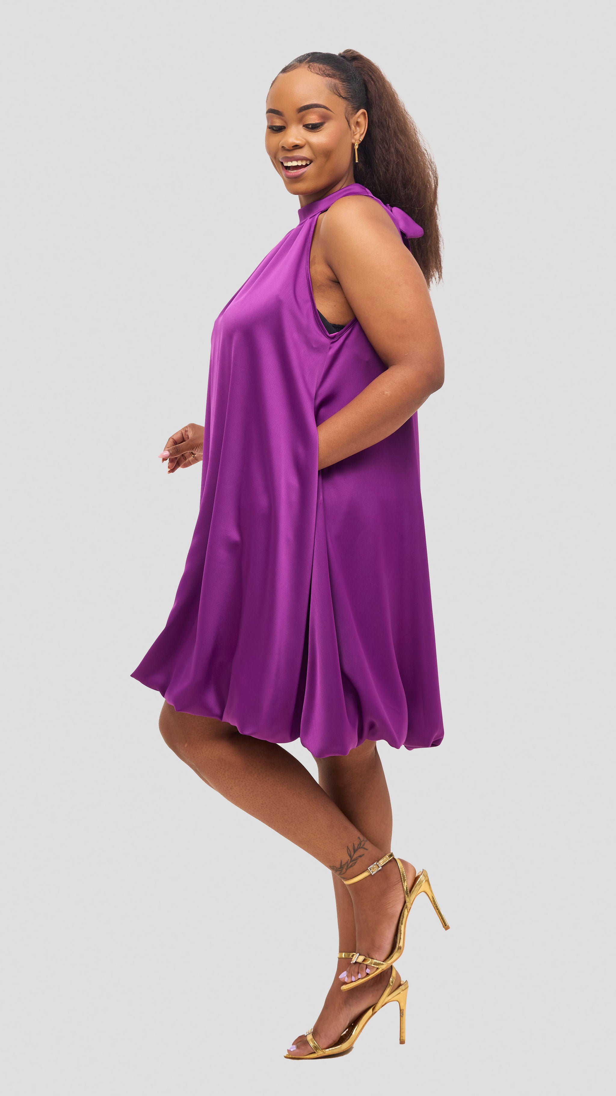 Vivo Iyana Knee Length Bubble Dress - Dark Magenta