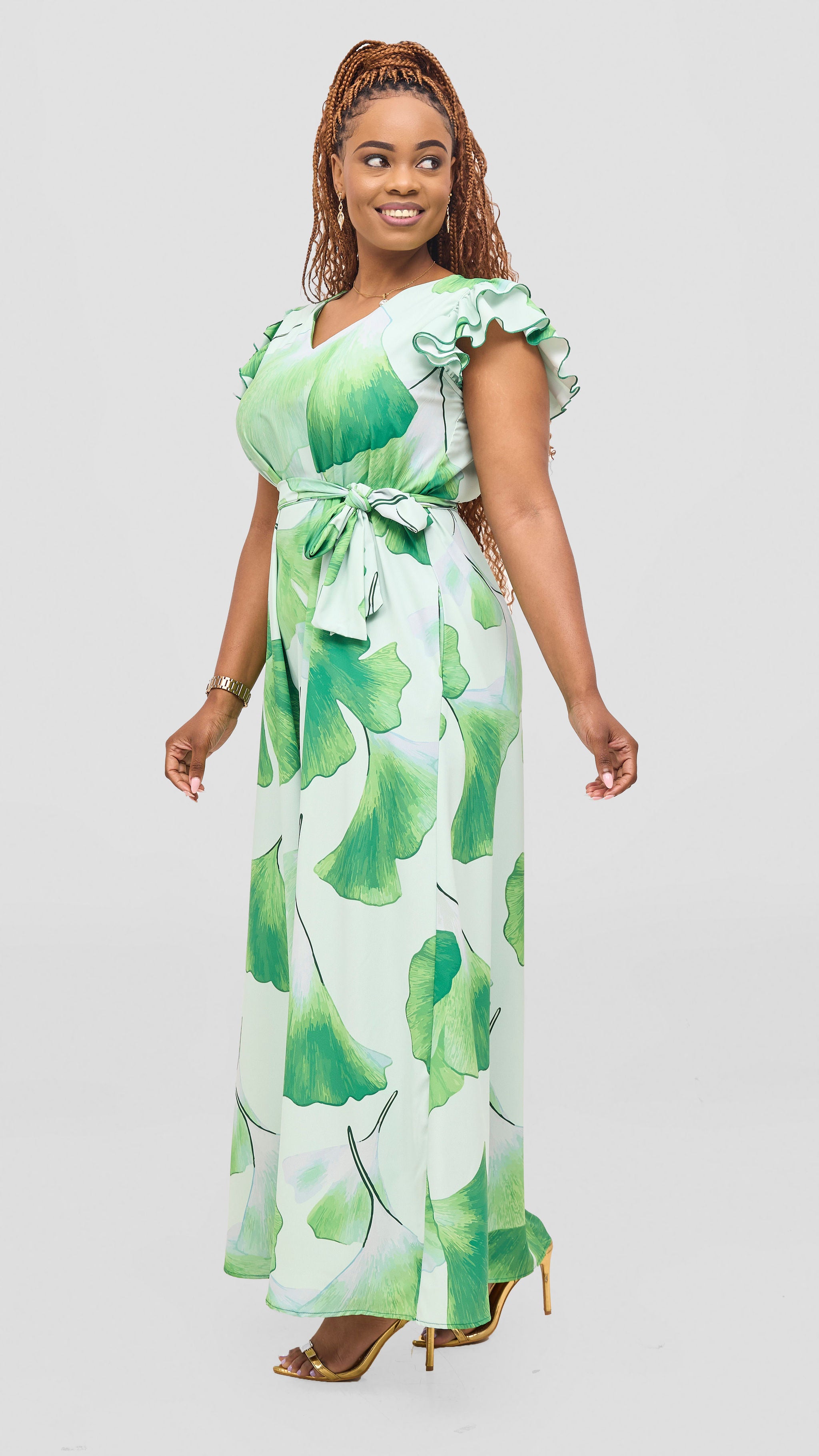 Vivo Nasinka A-Line Maxi Dress - Mint / Green Tilla Print