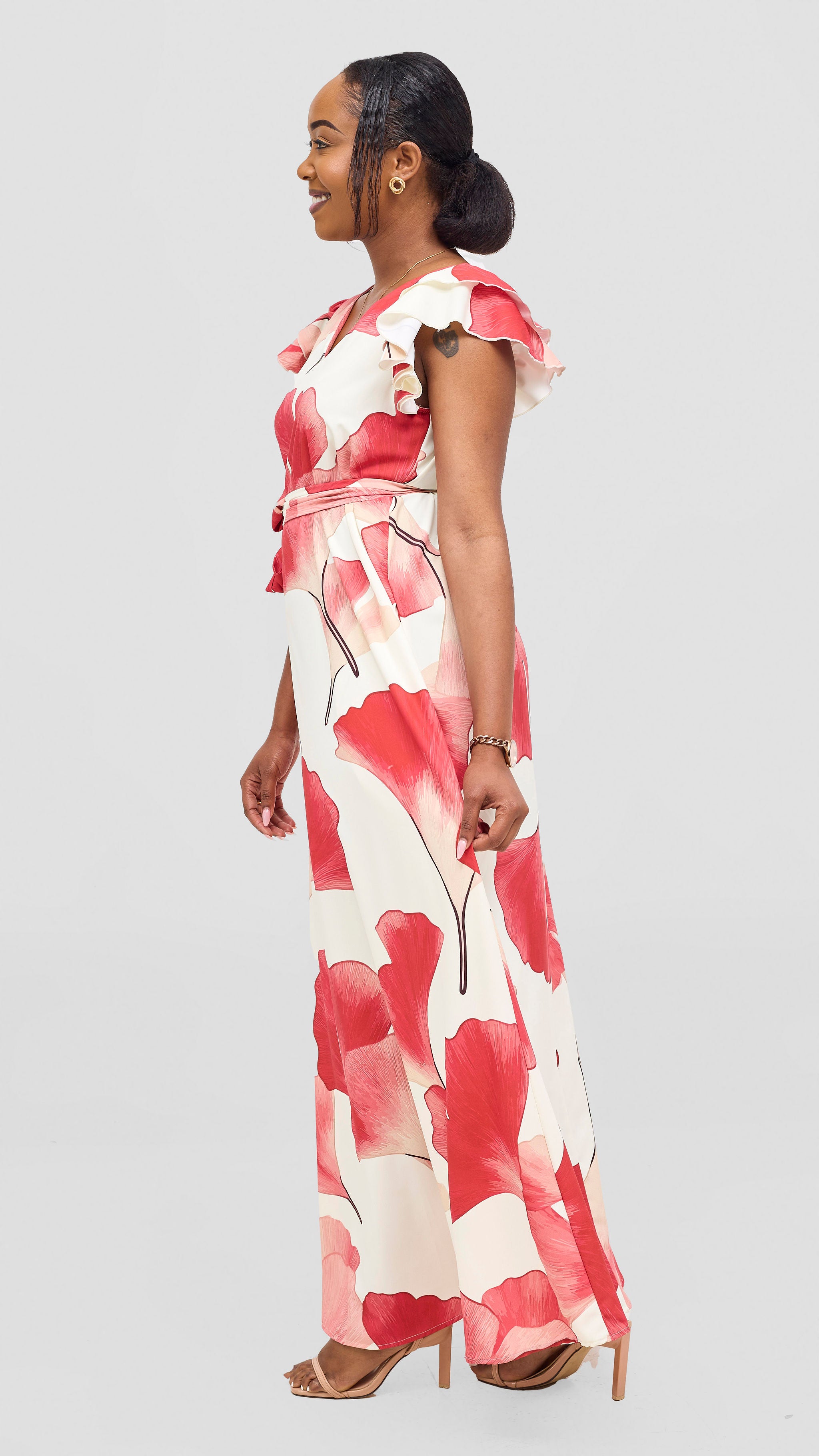 Vivo Nasinka A-Line Maxi Dress - Off White / Red Tilla Print