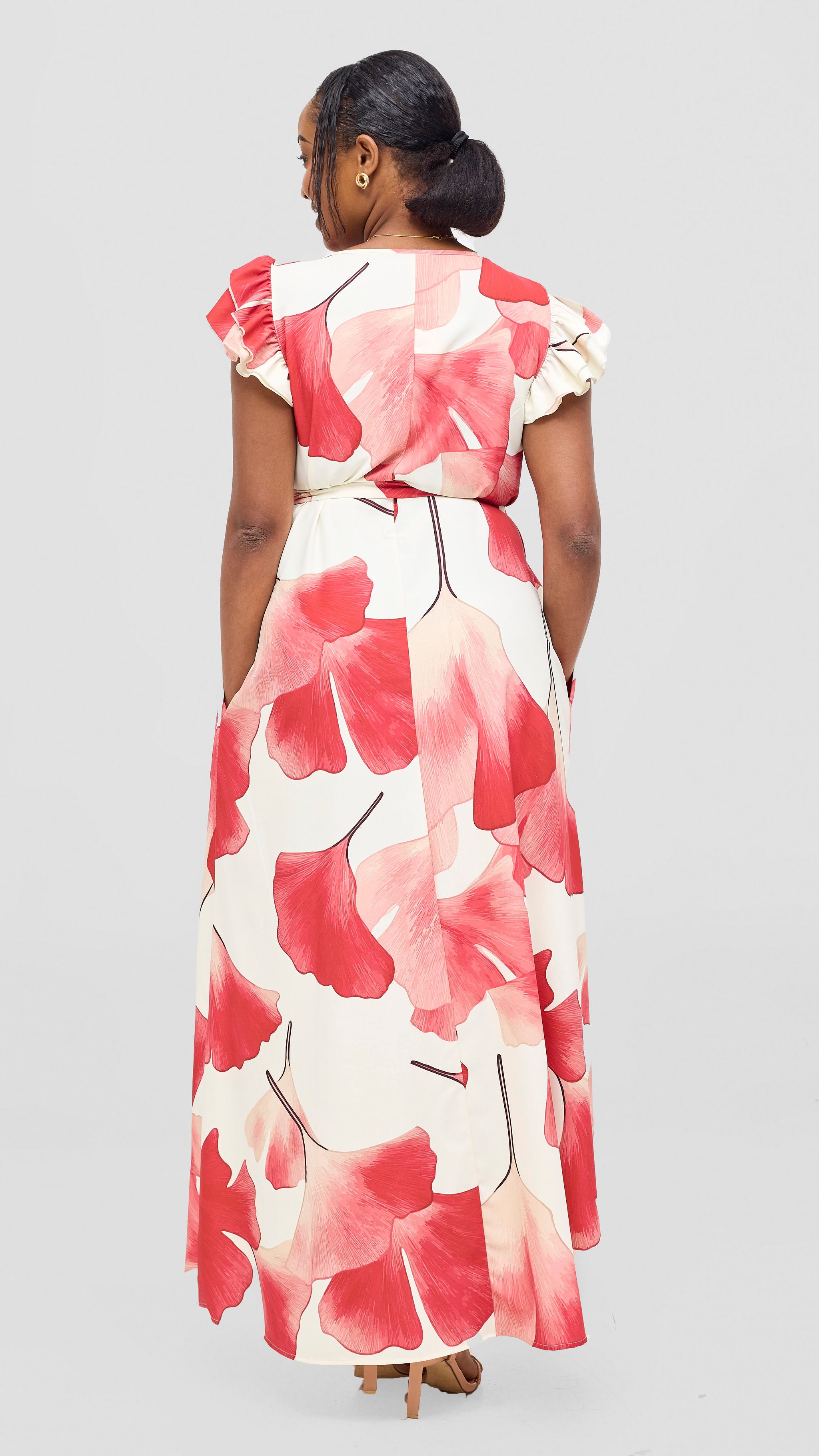 Vivo Nasinka A-Line Maxi Dress - Off White / Red Tilla Print