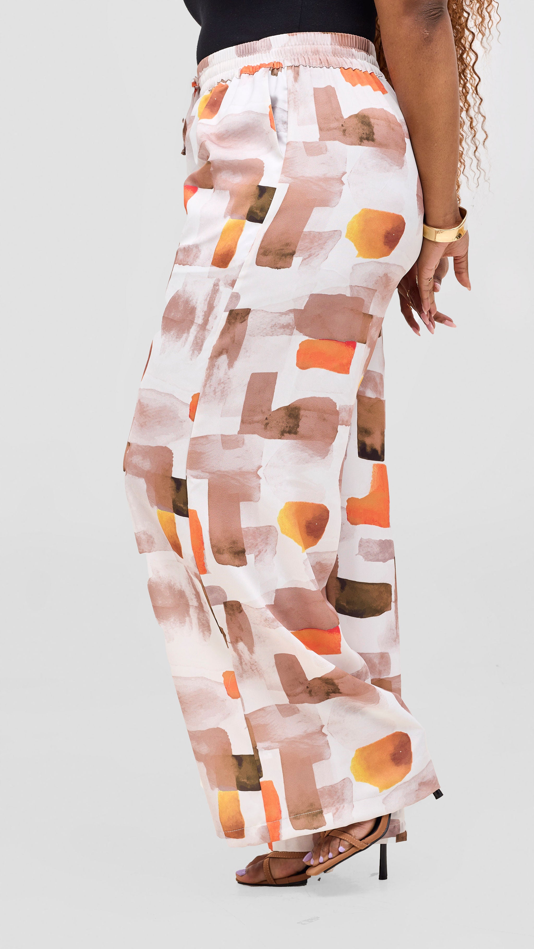 Vivo Ayah Drawstring Pants - Taupe / Orange Zani Print