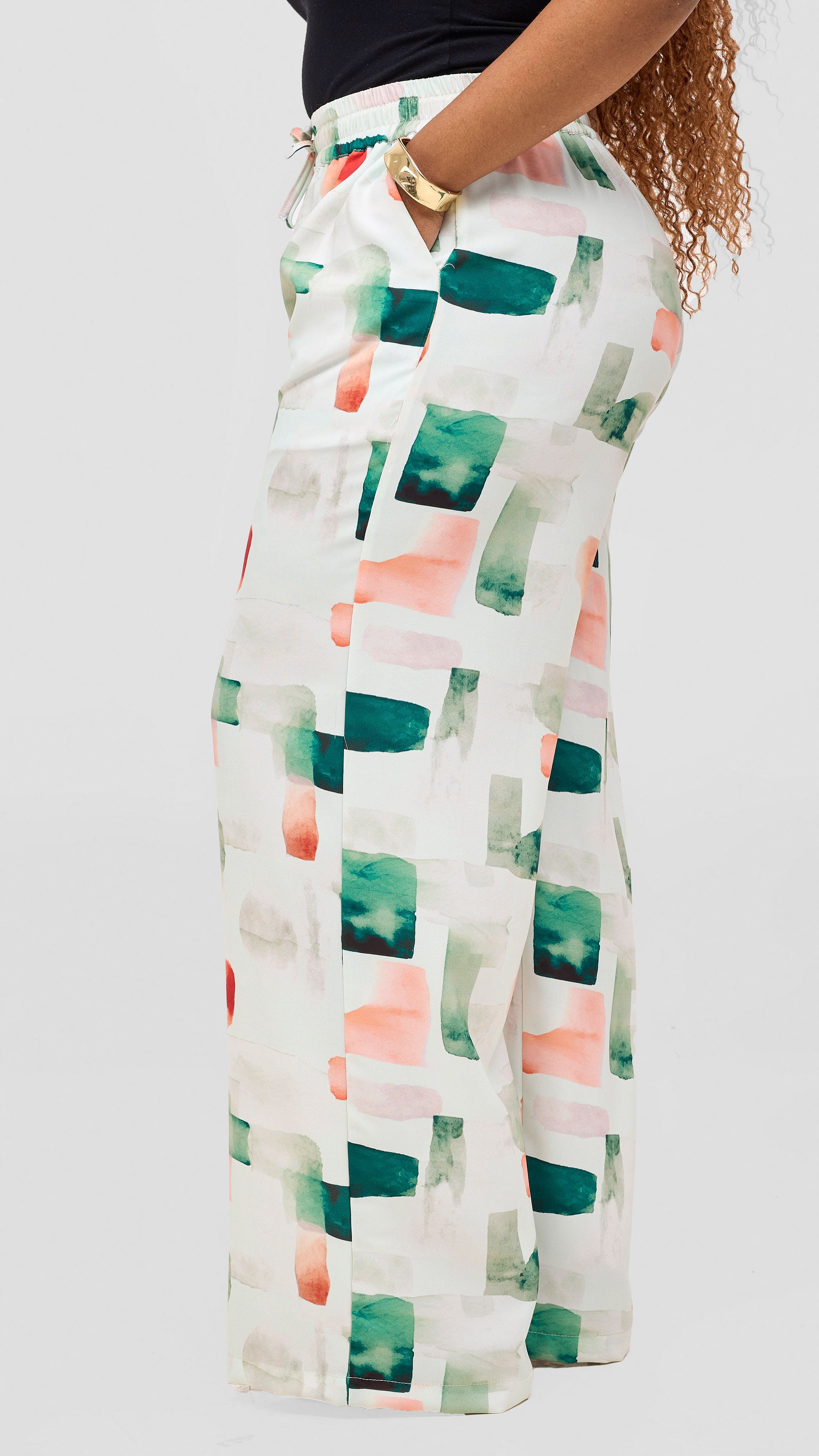 Vivo Ayah Drawstring Pants -Green / Peach Zani Print