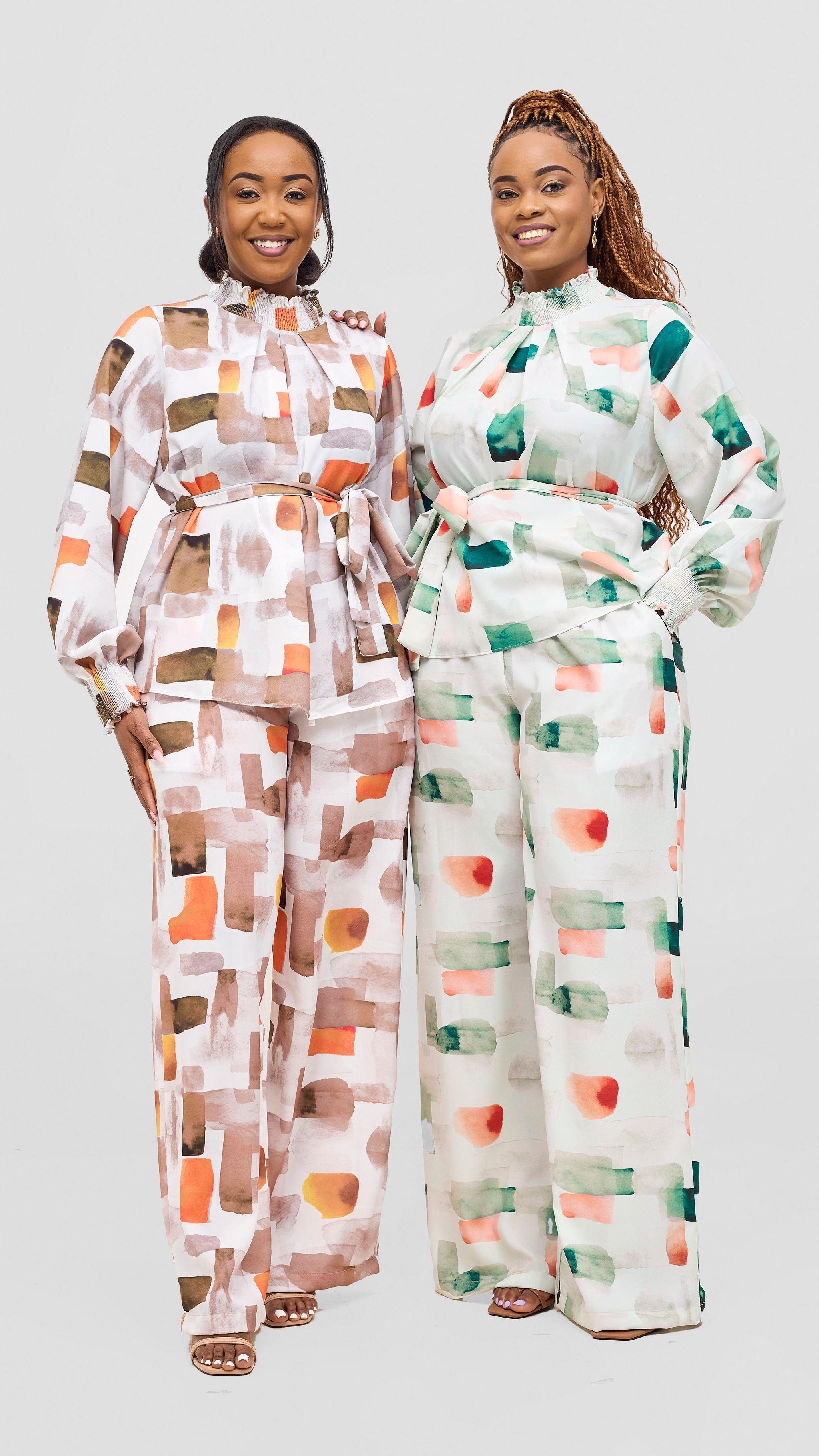 Vivo Ayah Drawstring Pants - Taupe / Orange Zani Print