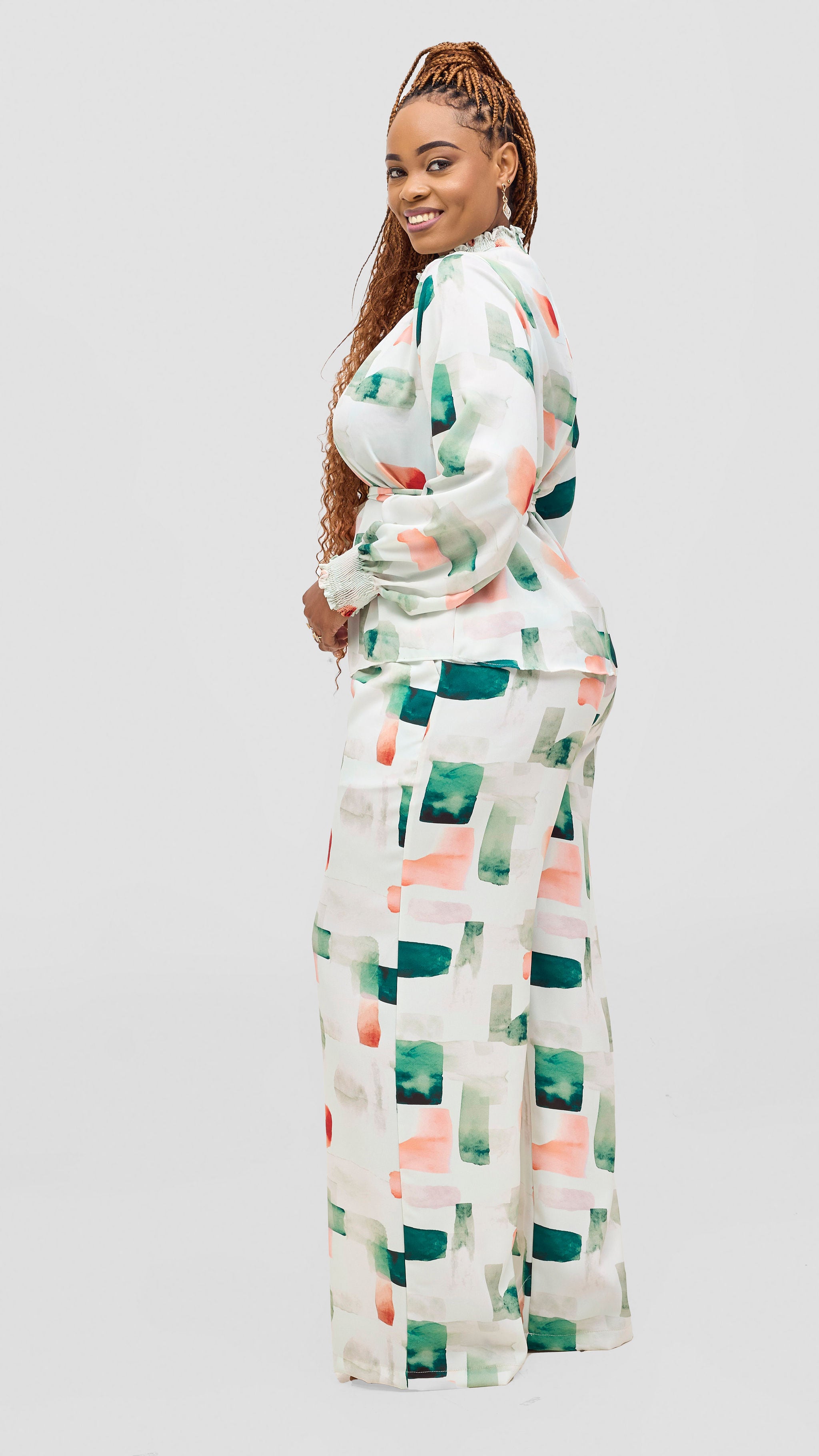 Vivo Ayah Drawstring Pants -Green / Peach Zani Print