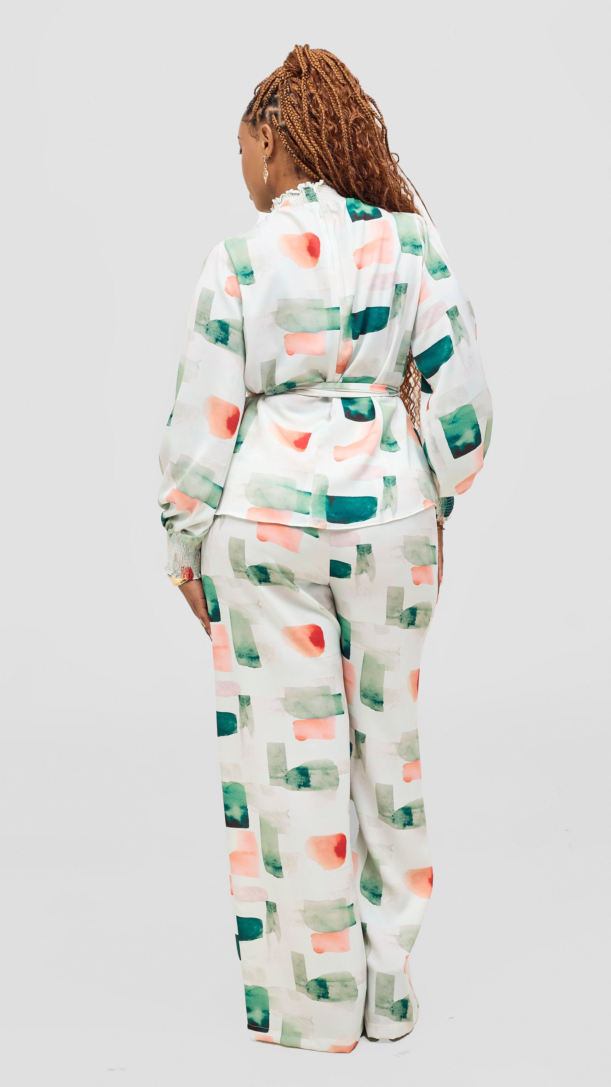 Vivo Ayah Drawstring Pants -Green / Peach Zani Print