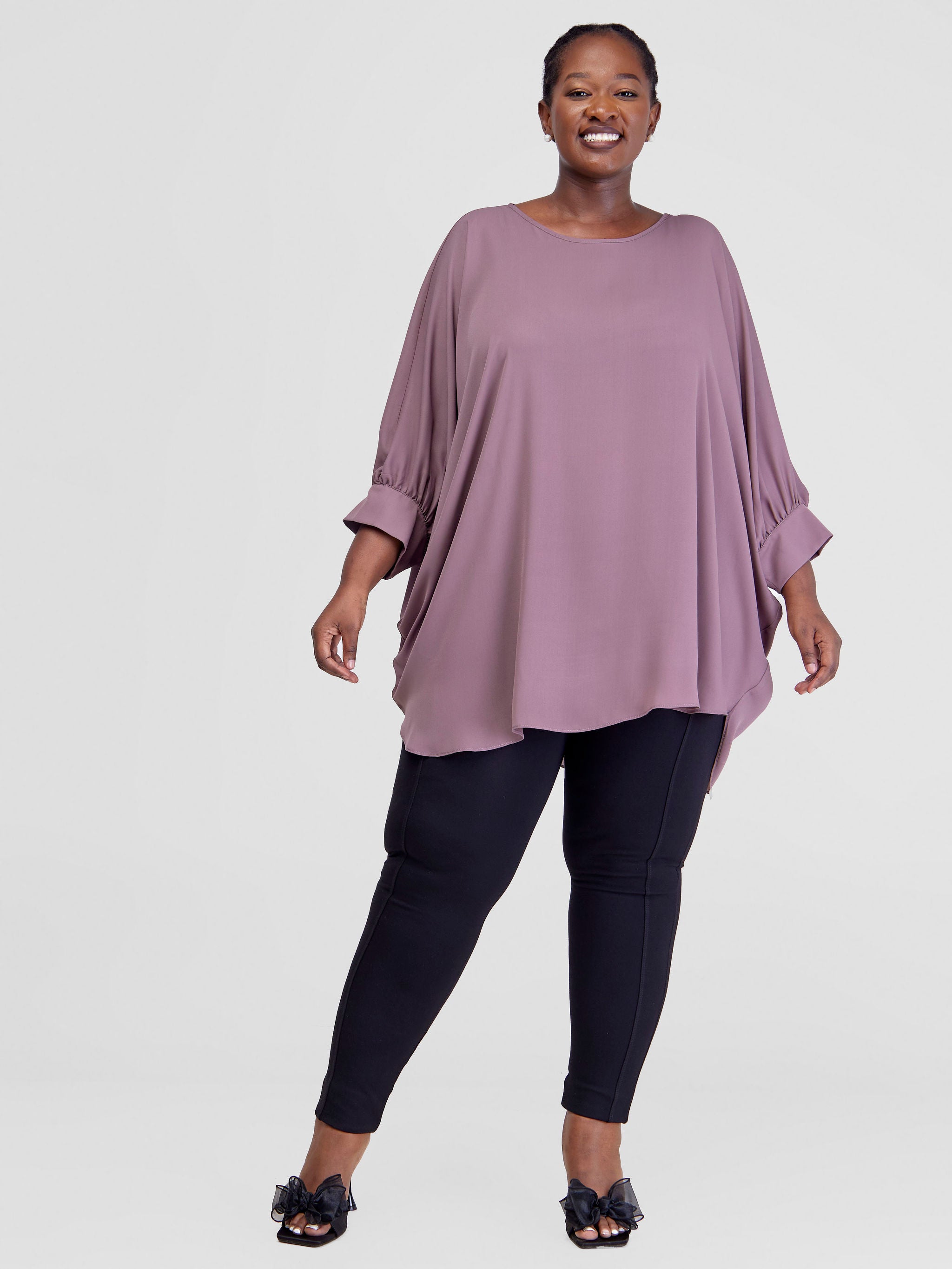 Vivo Mistari Gathered Sleeve Top - Dark Berry