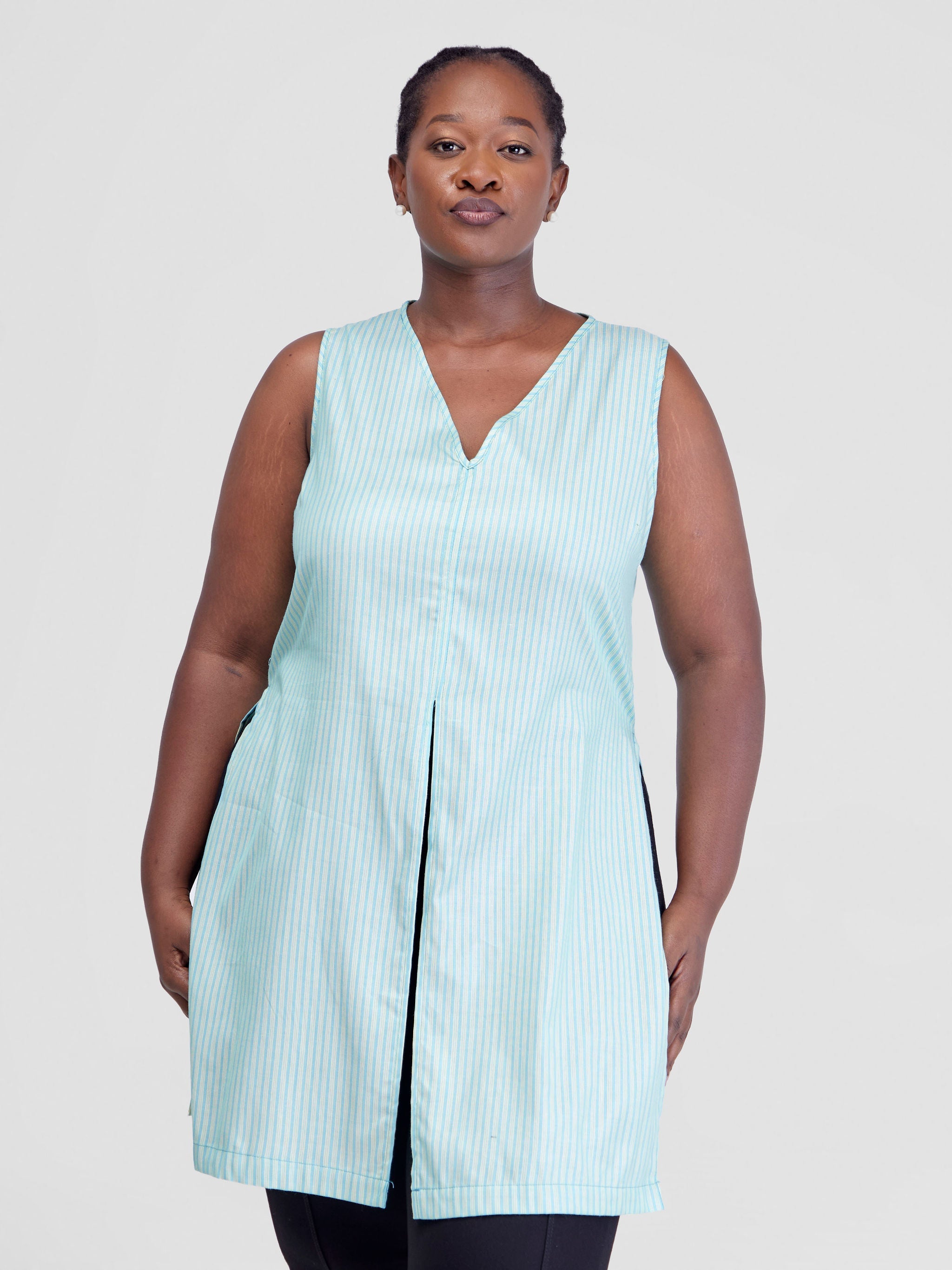 Safari Kikoy Tunic High Low Top With Side Slits - Light Blue Print