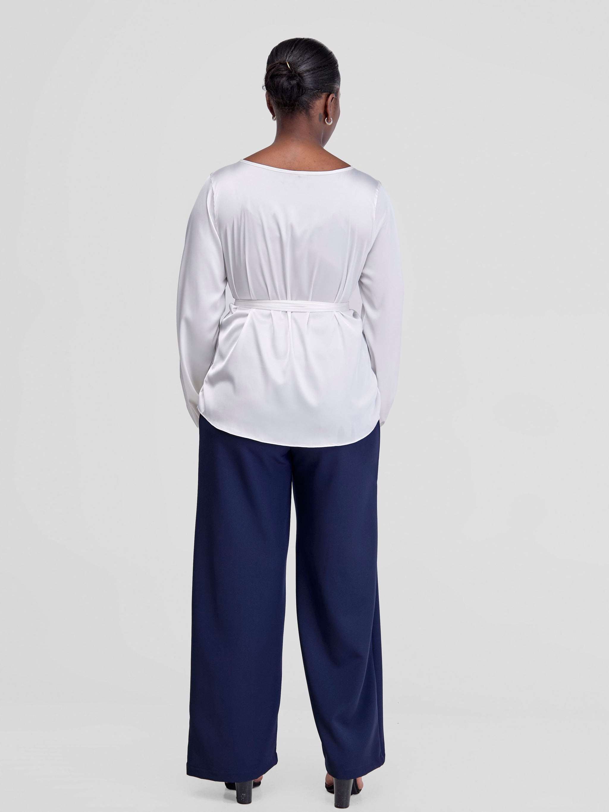 Vivo Basic Satin Bishop Sleeved Top - White