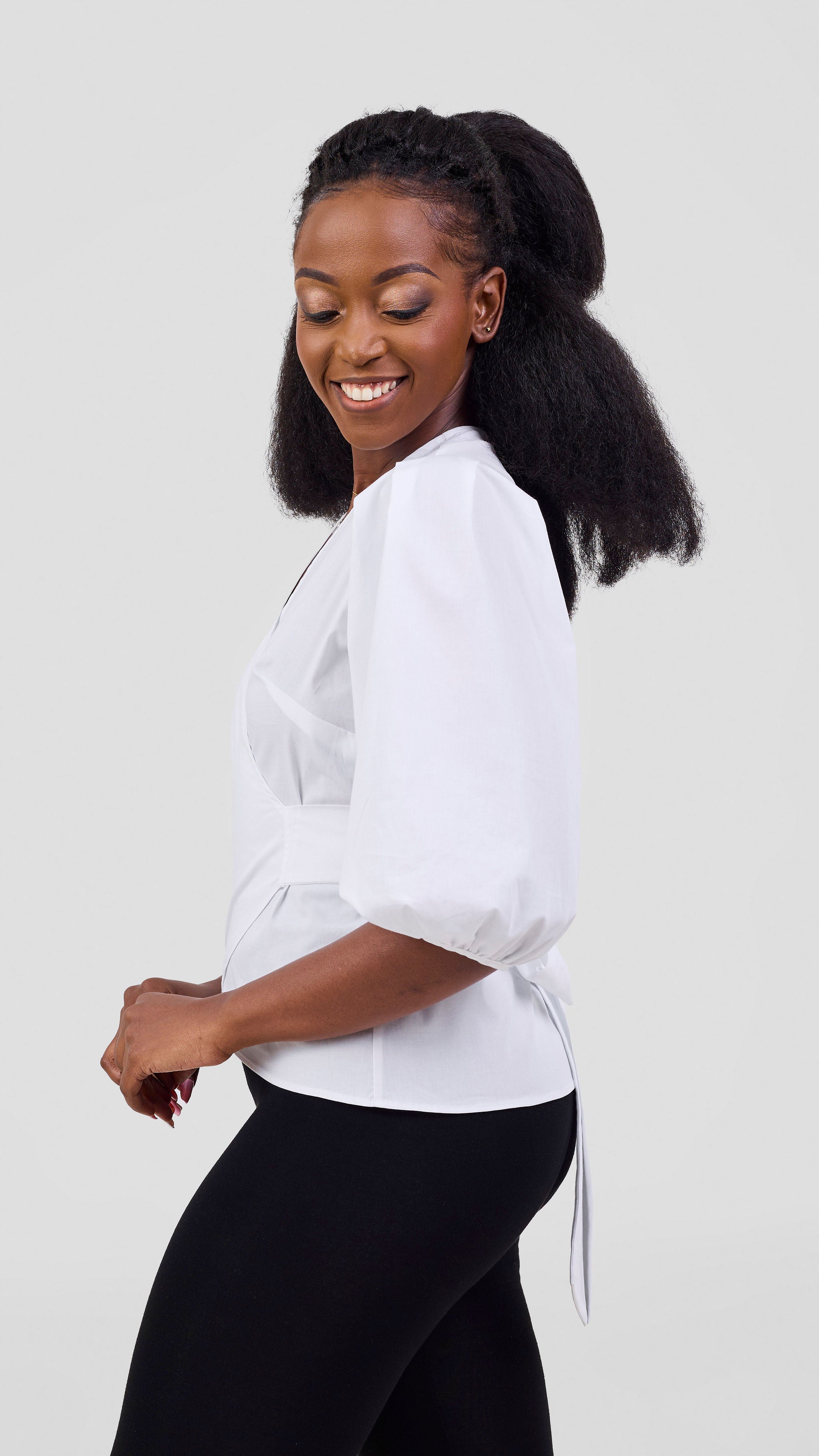 Vivo Cotton 3/4 Sleeve Wrap Top - White