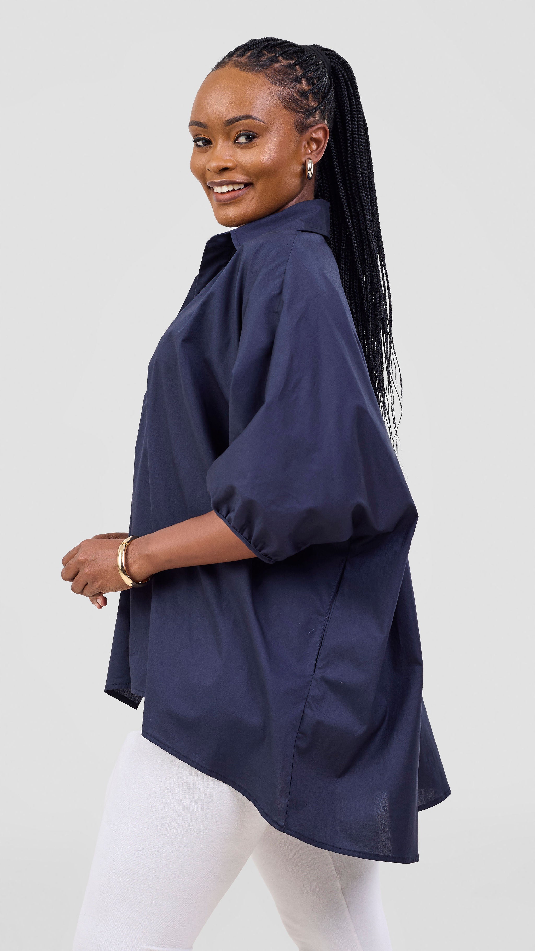 Vivo Cotton High Low Top - Navy