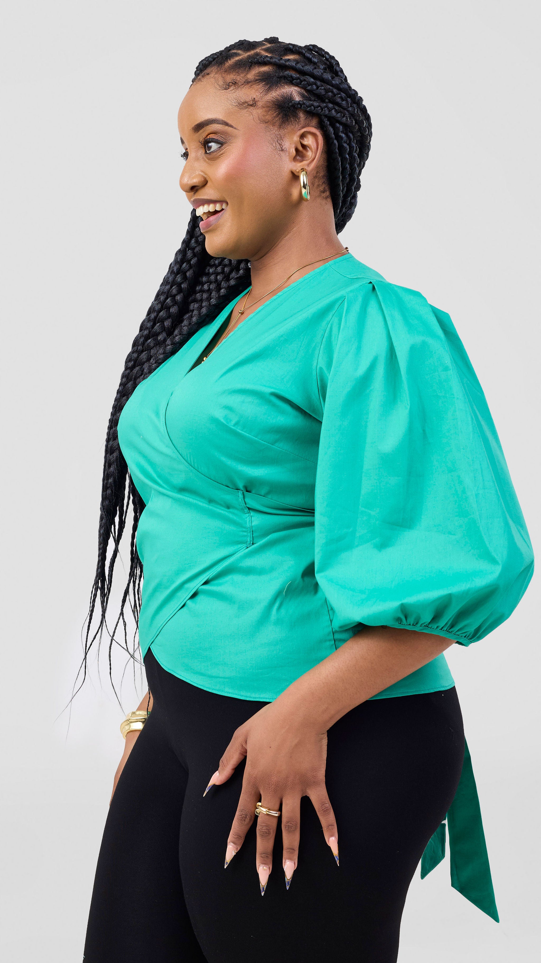 Vivo Cotton 3/4 Sleeve Wrap Top - Sea Green