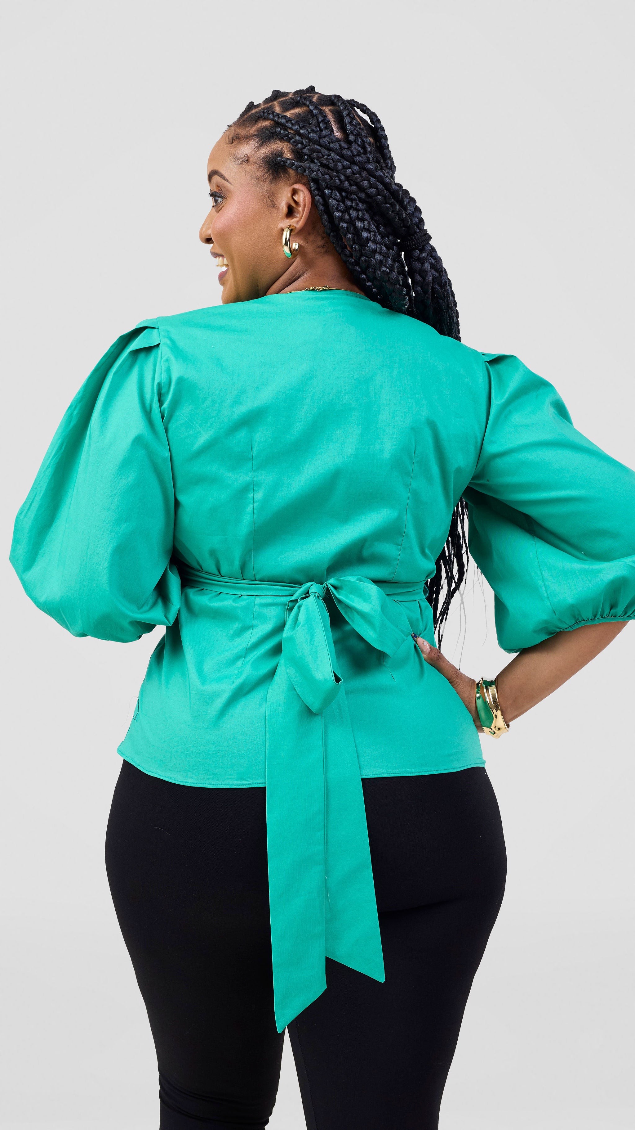 Vivo Cotton 3/4 Sleeve Wrap Top - Sea Green