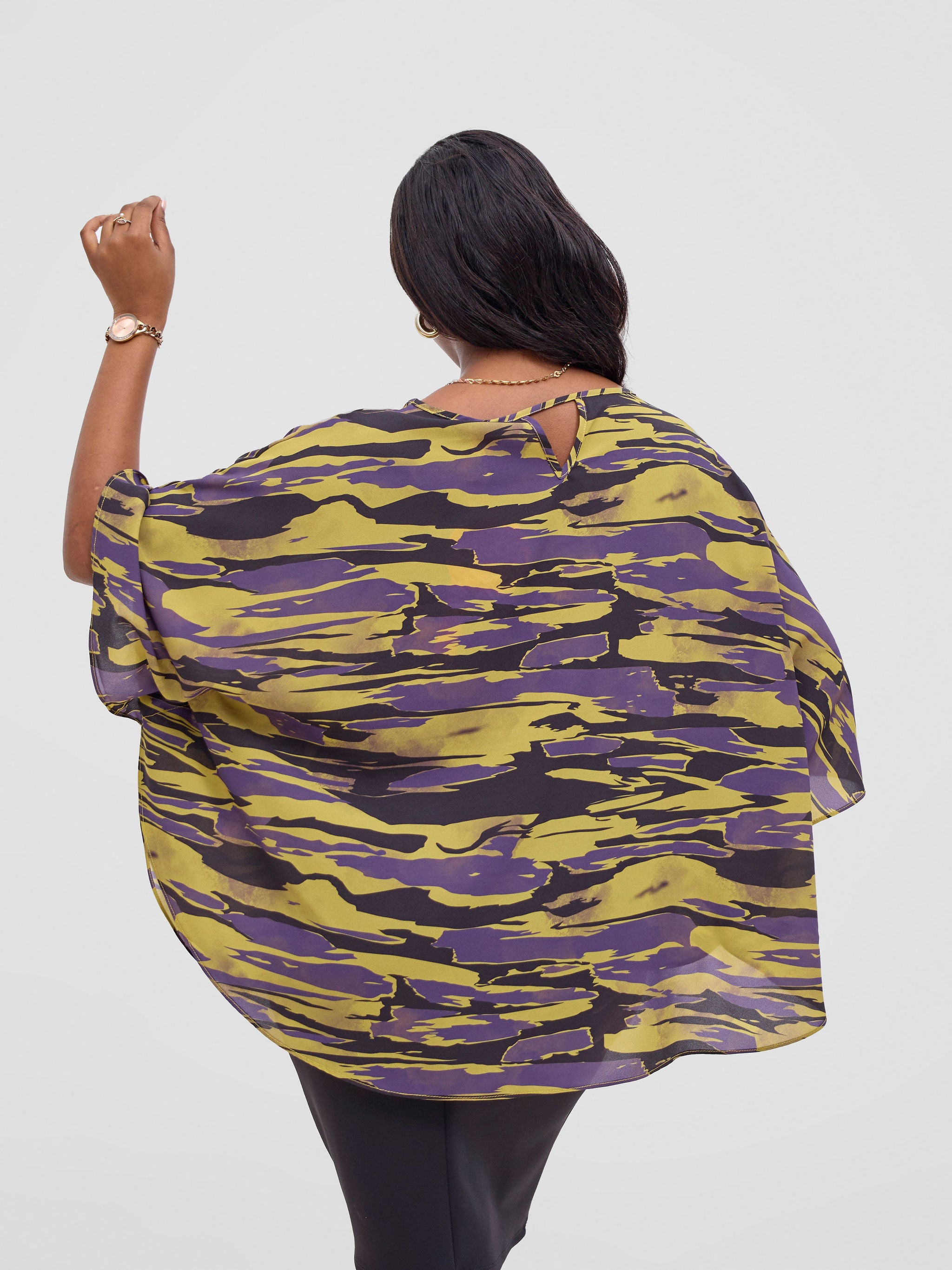 Vivo Sakari Circular Loose Top - Yellow / Purple Print