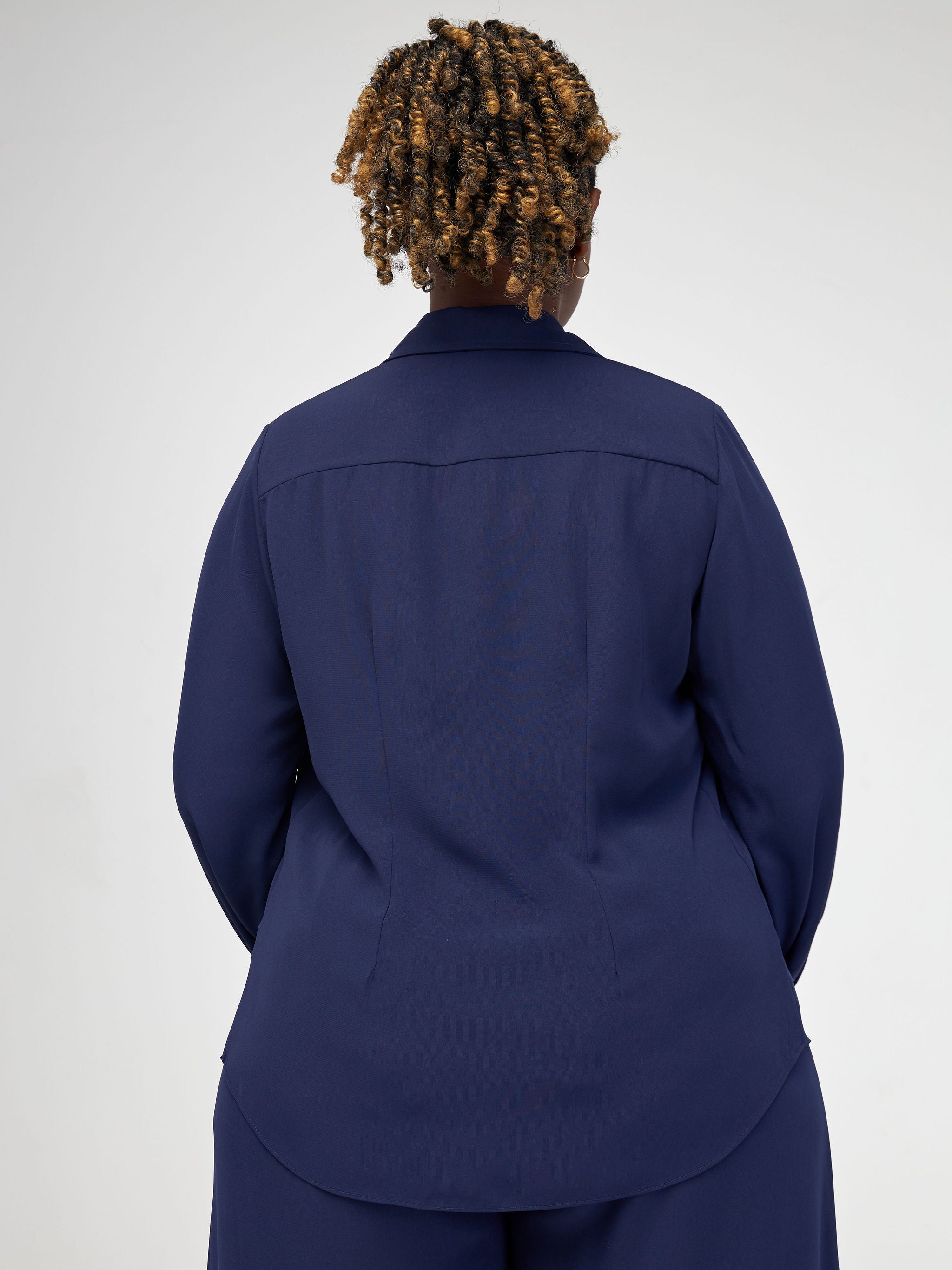 Vivo Sani Long Sleeve Ruffle Shirt - Navy Blue