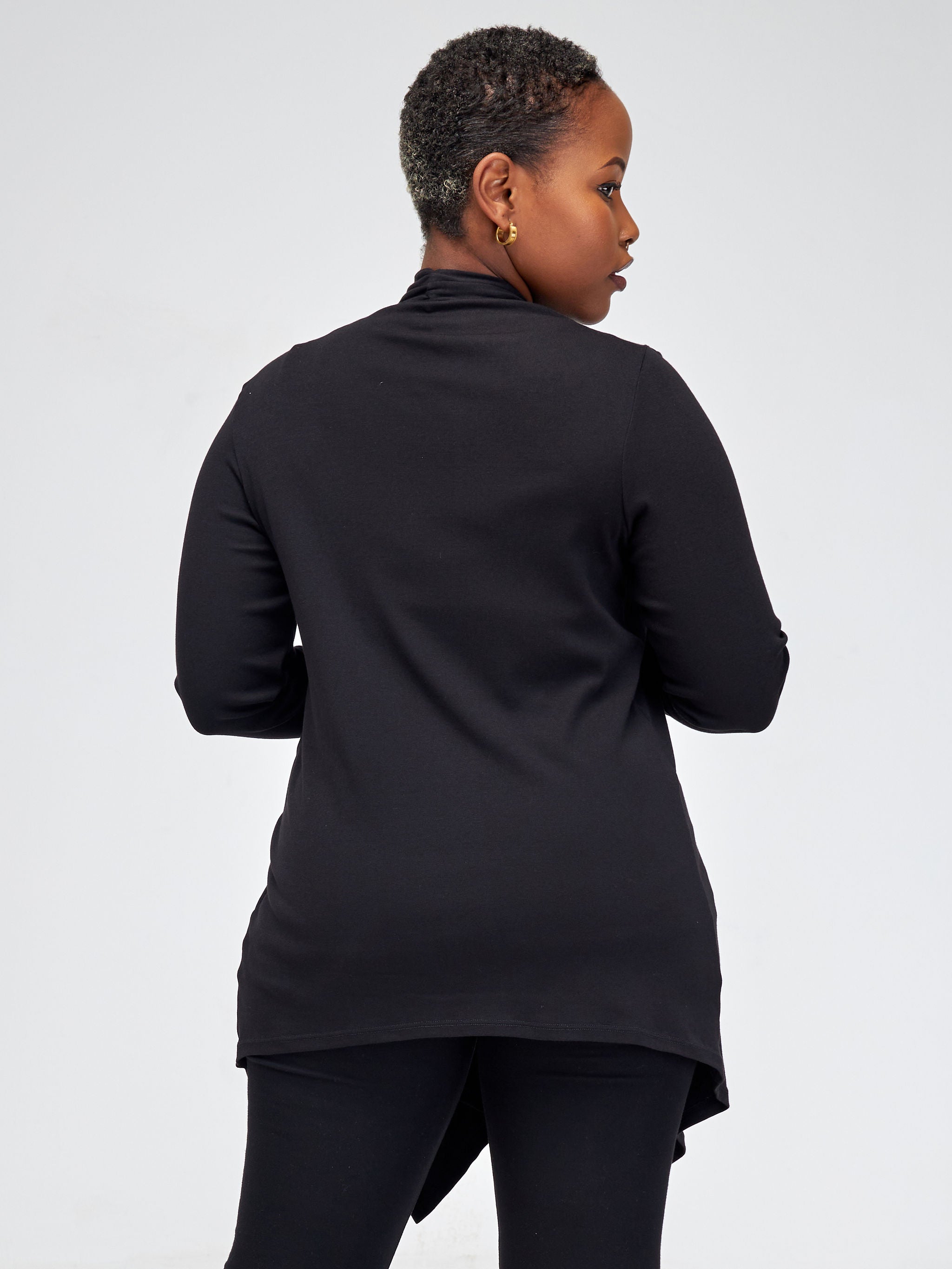 Vivo Basic Leila Long Sleeve Asymmetrical Waterfall - Black