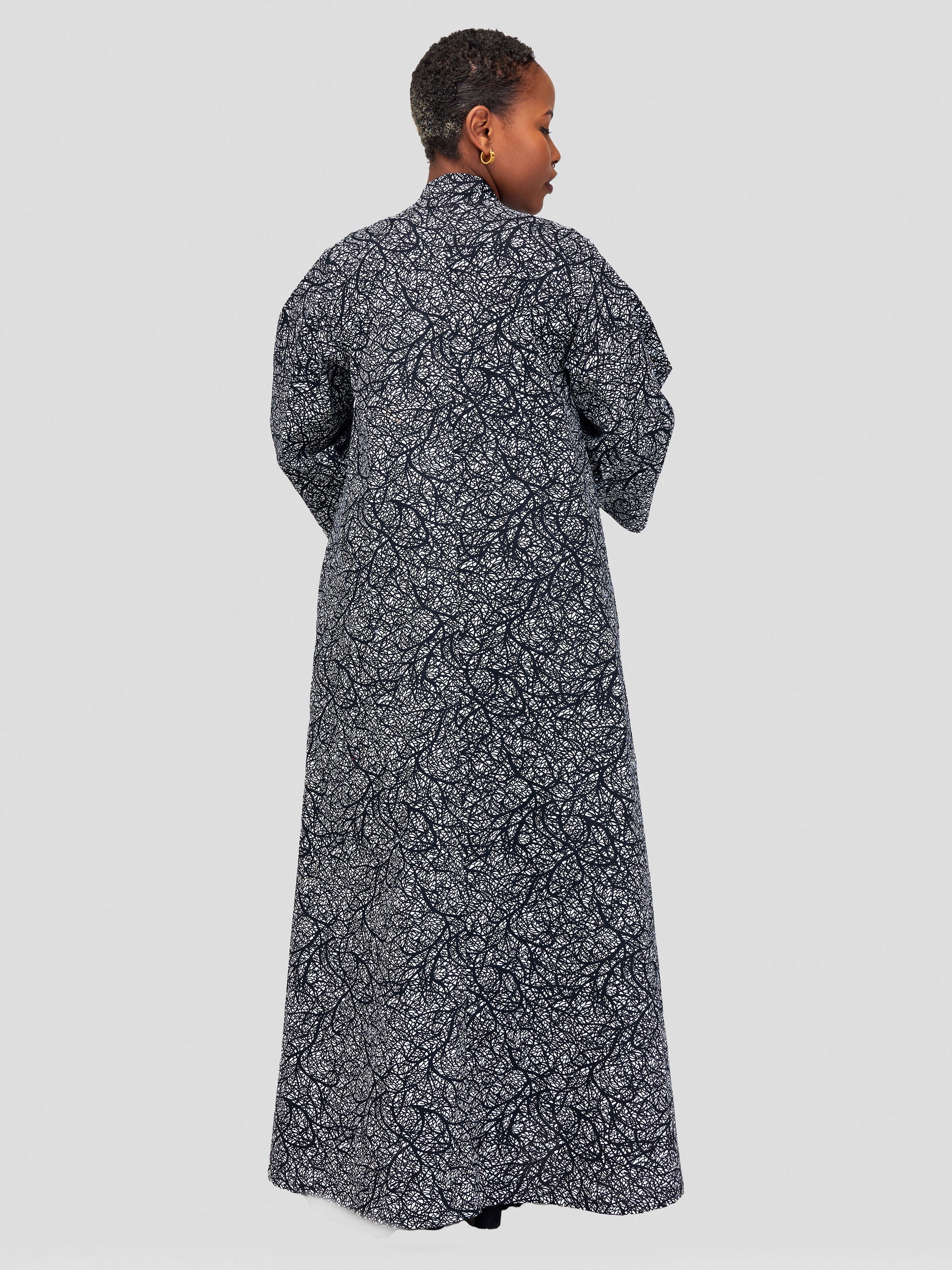 Vivo Kitenge Maxi Kimono - Black / White Ankara Print