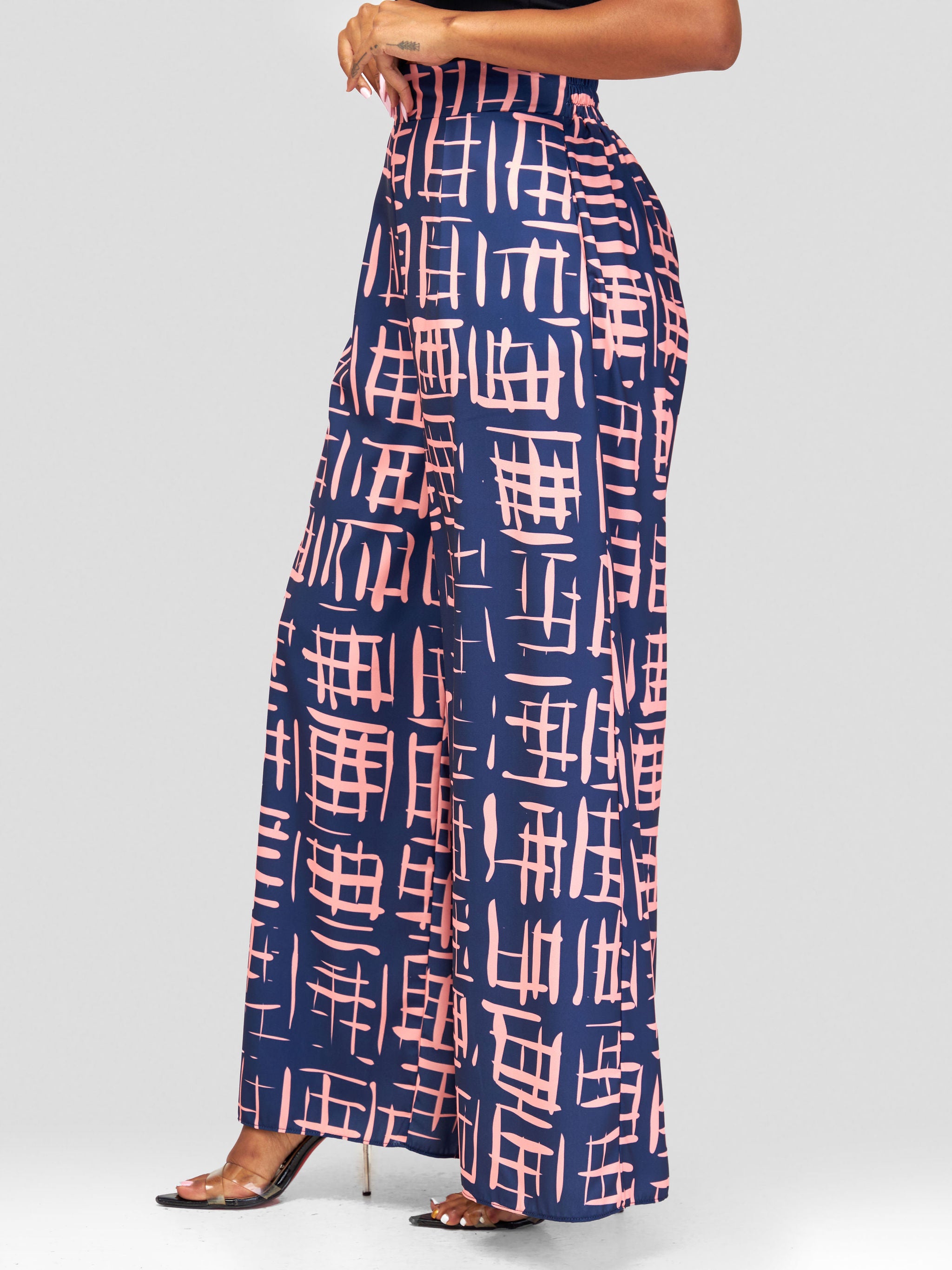 Vivo Basic Crepe Pants - Navy Blue / Pink Batik Geometric Print