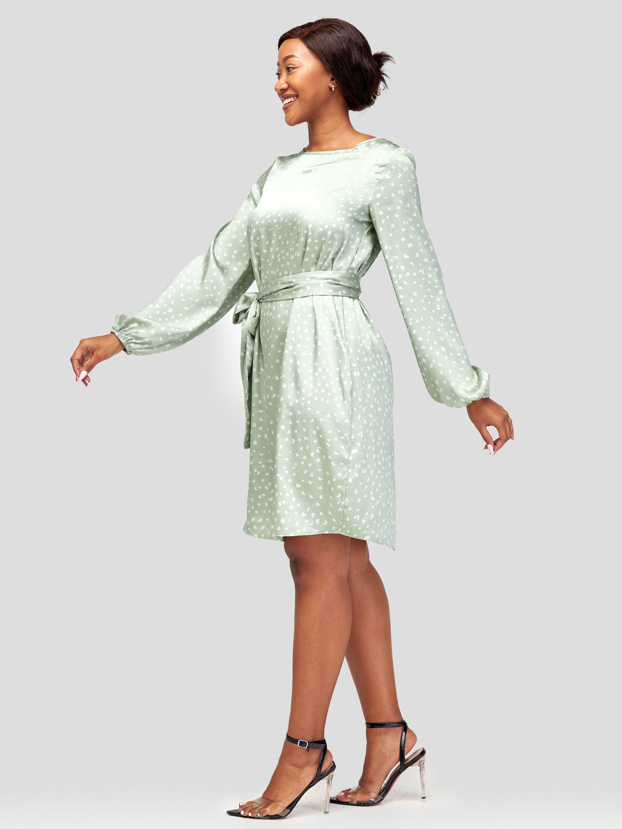 Vivo Zawadi Shift Dress - Mint Green / Off White Abstract Print