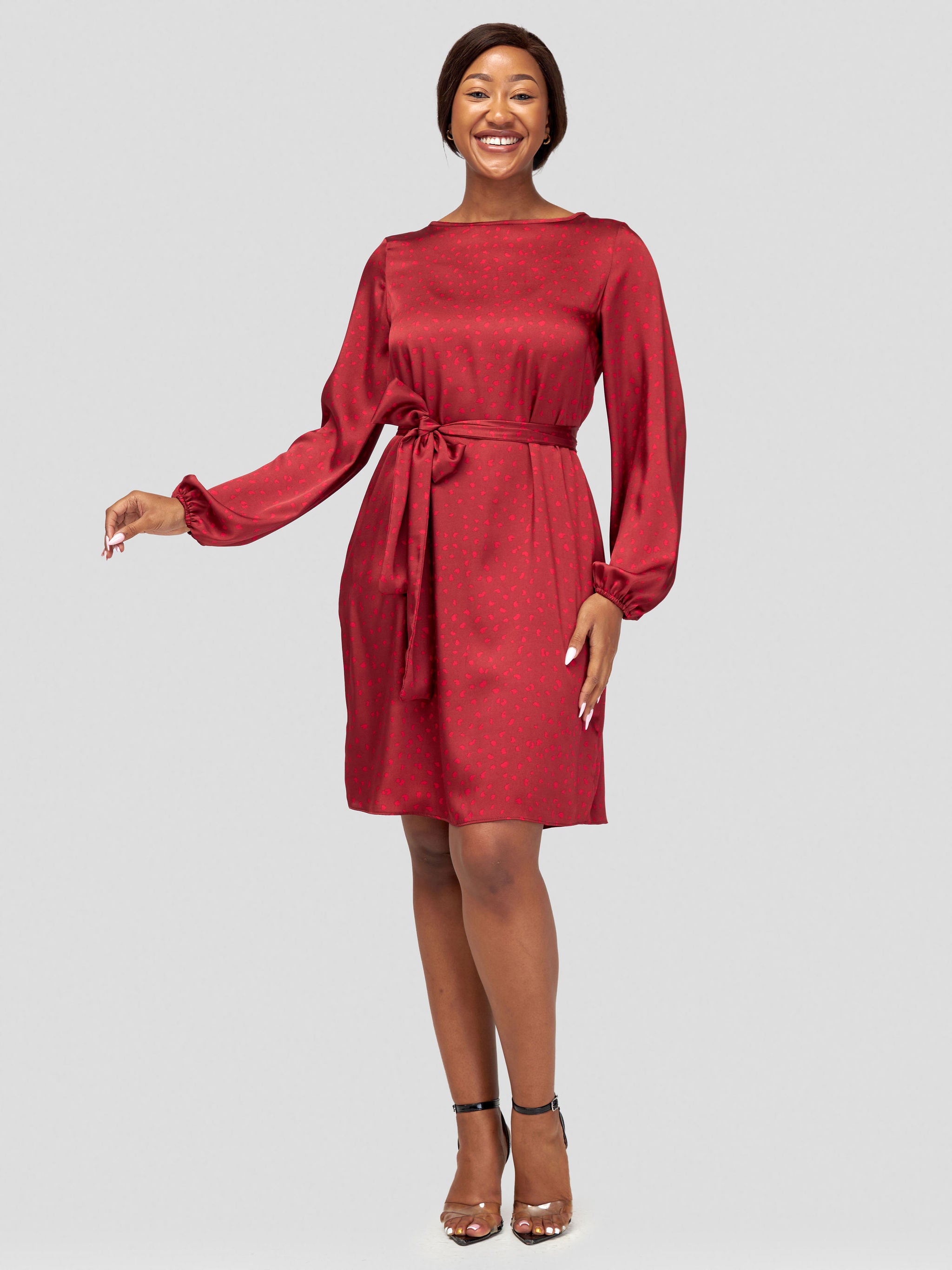 Vivo Zawadi Shift Dress - Dark Red / Red Abstract Print