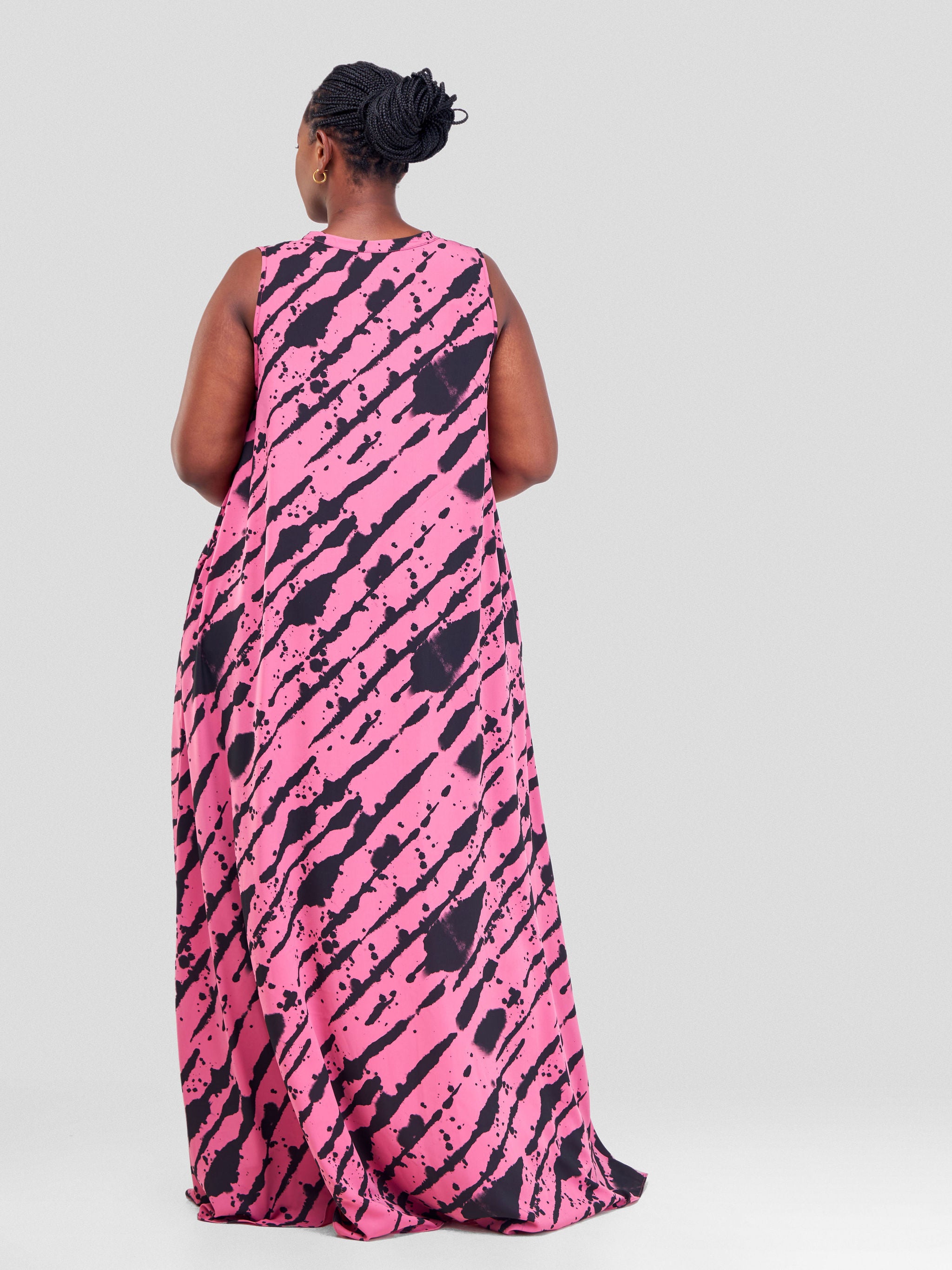 Vivo Ava Tent Maxi Dress - Black / Pink Mistari Diagonal Print