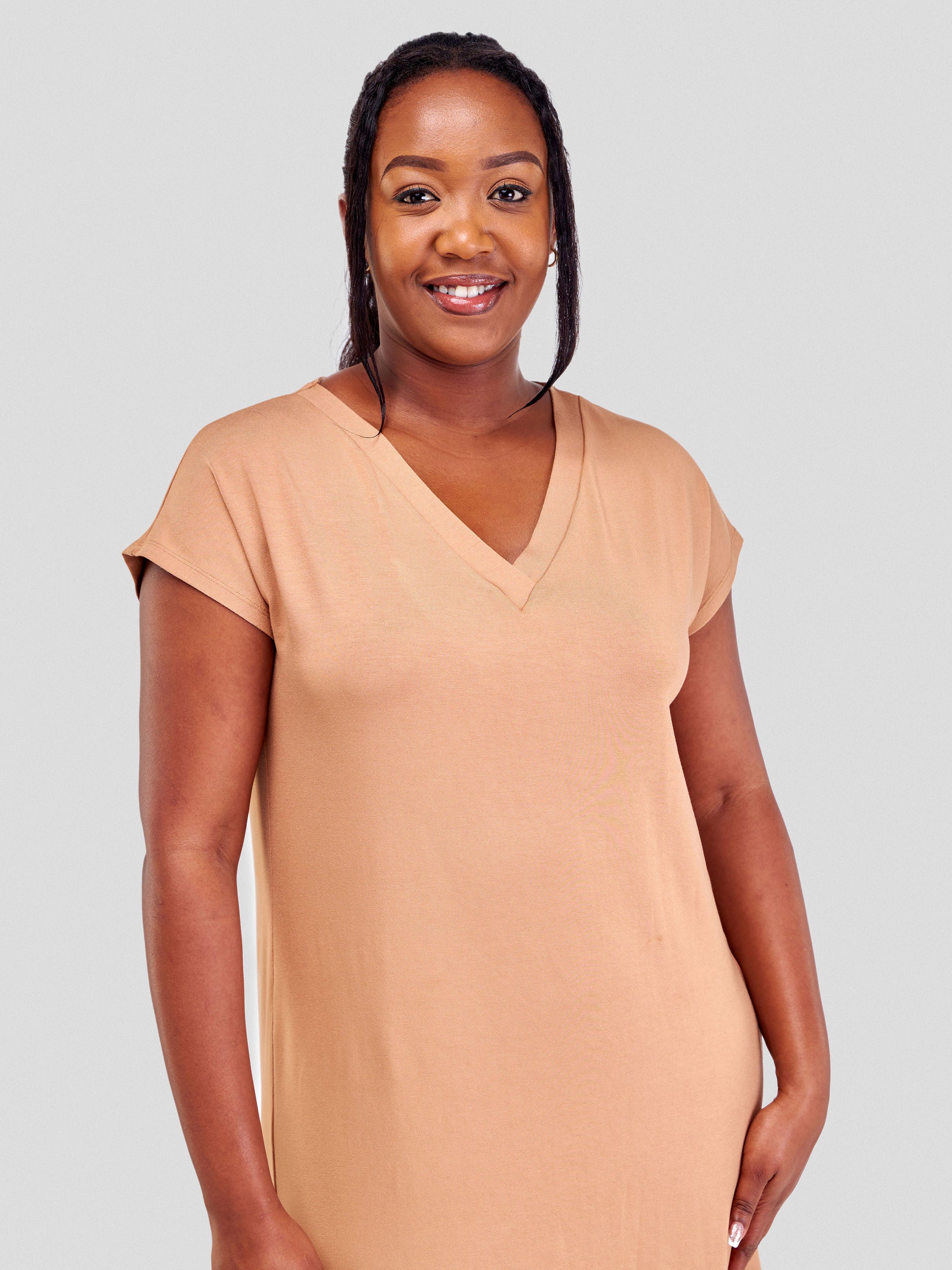 Vivo Amara V-Neck Maxi Dress - Tan