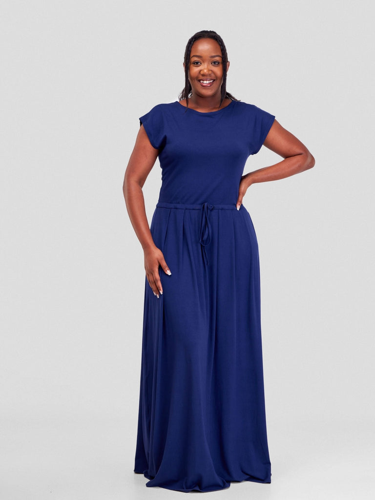 Vivo Amara Drawstring Maxi Dress - Navy Blue - Shopzetu