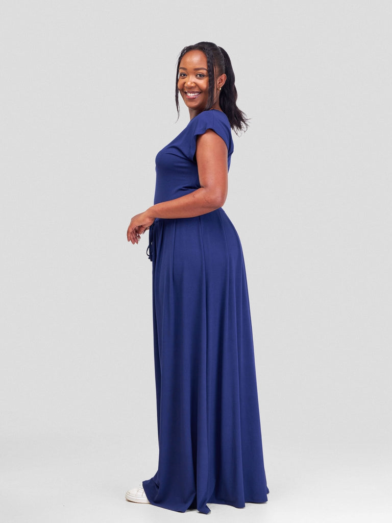 Vivo Amara Drawstring Maxi Dress - Navy Blue - Shopzetu