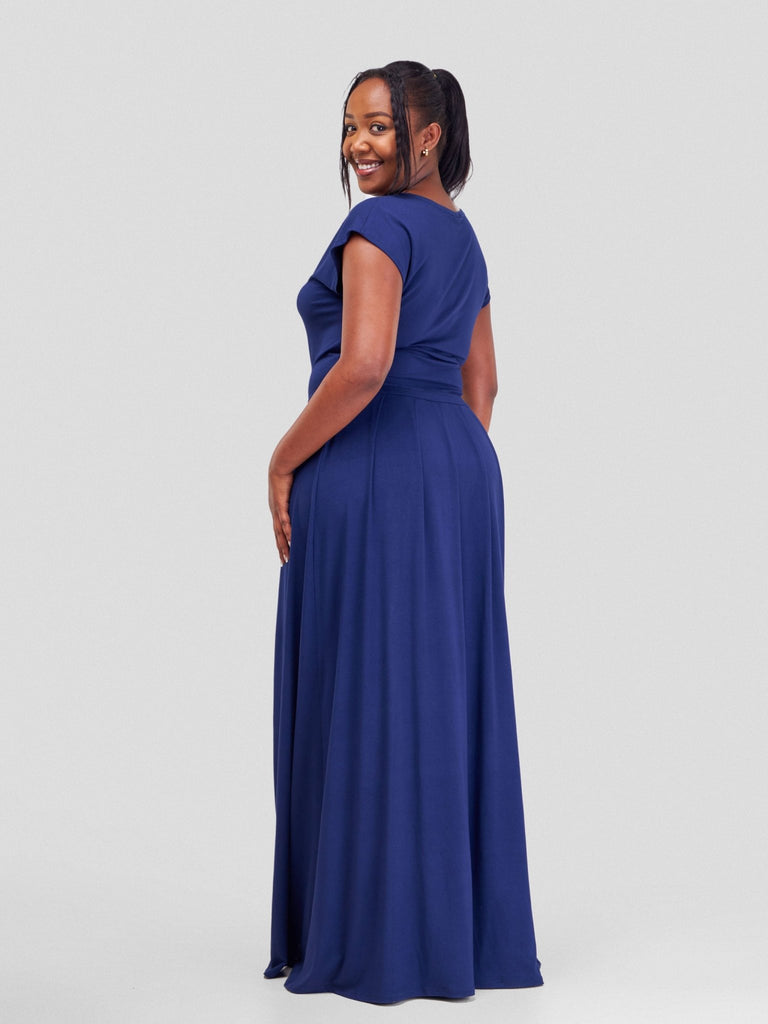 Vivo Amara Drawstring Maxi Dress - Navy Blue - Shopzetu