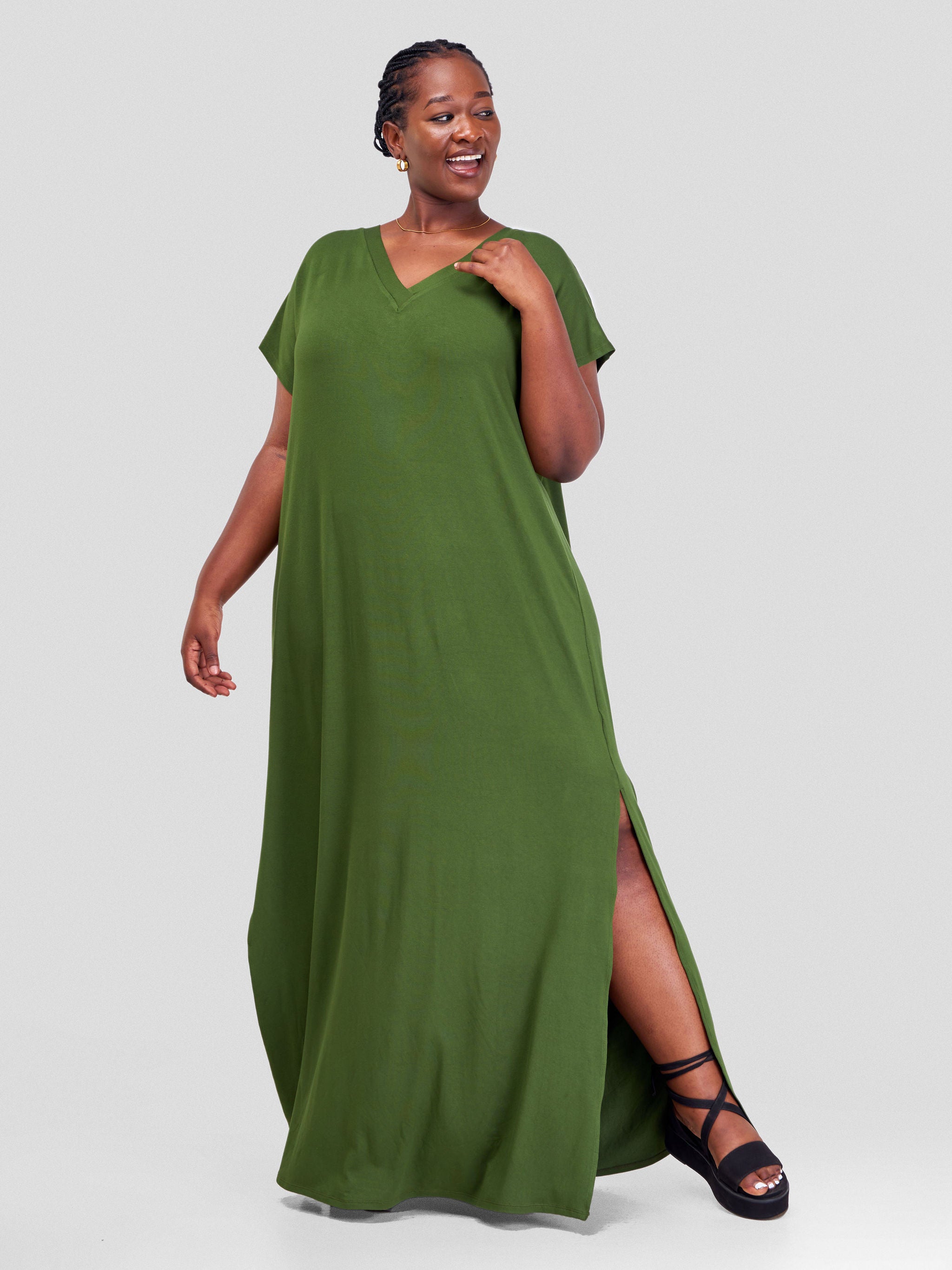 Vivo Amara V-Neck Maxi Dress - Hunters Green