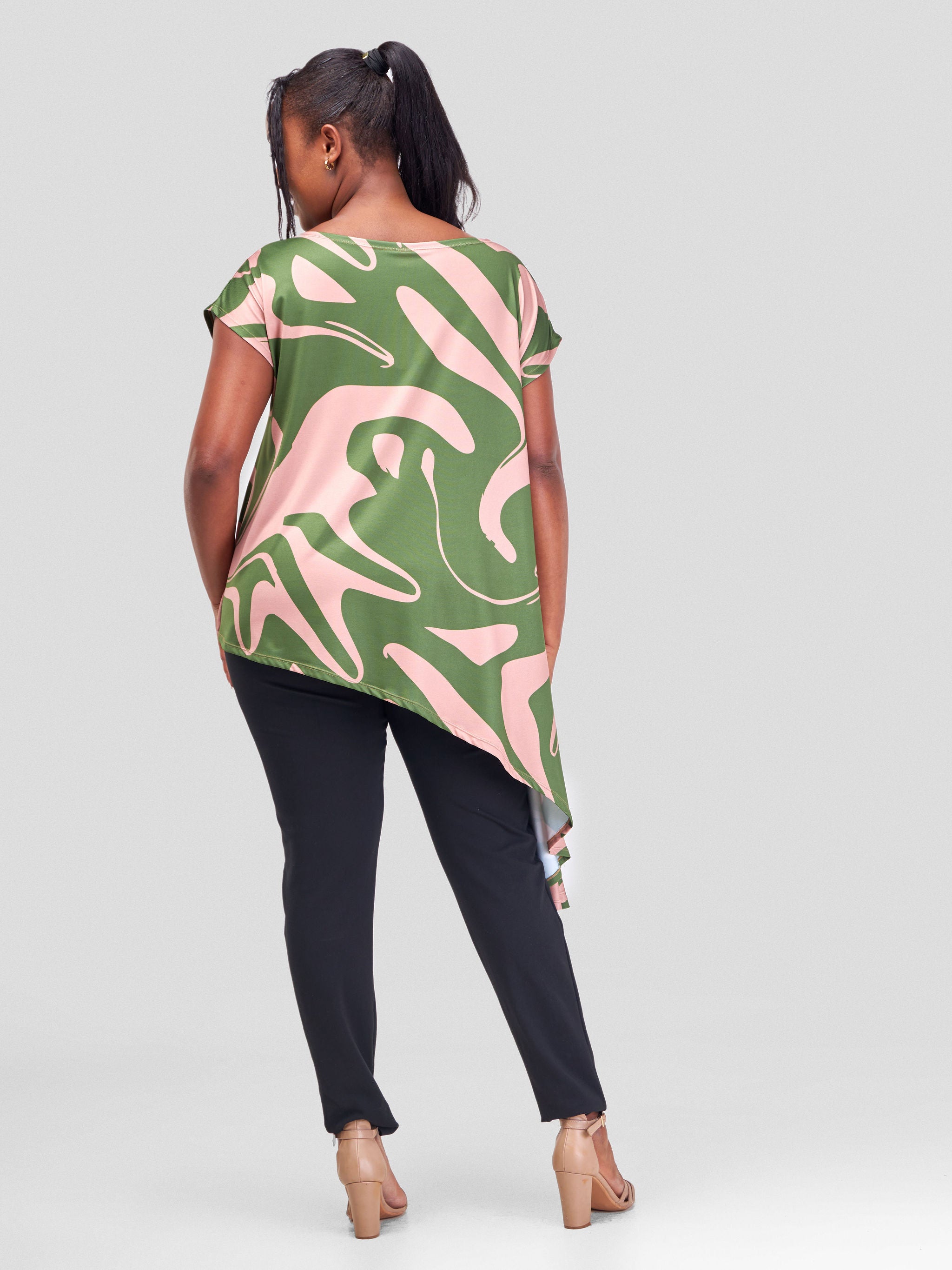 Vivo Amara Asymmetric Top - Hunters Green / Taupe Sanna Print
