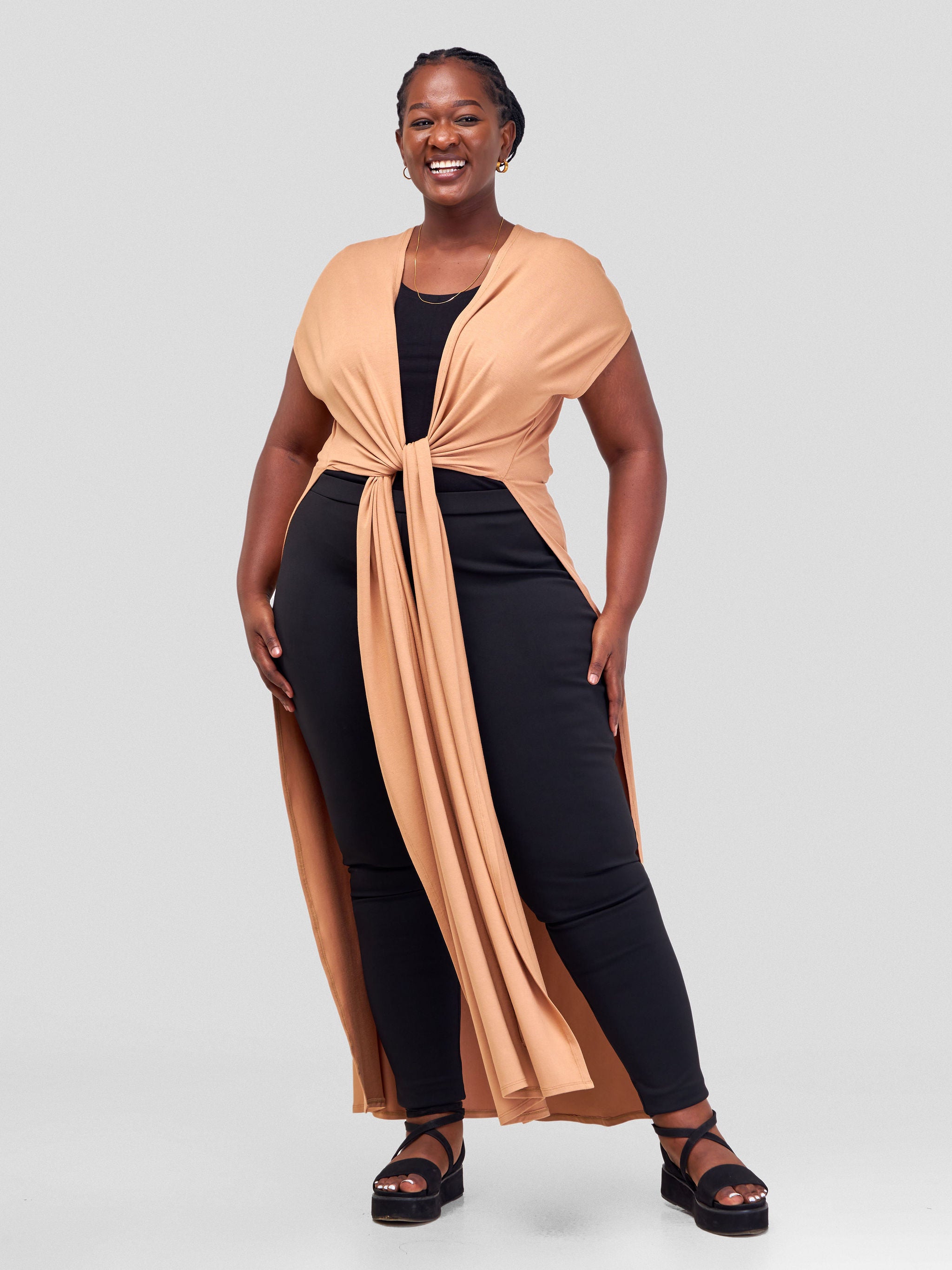 Vivo Amara Drop Shoulder Kimono - Tan