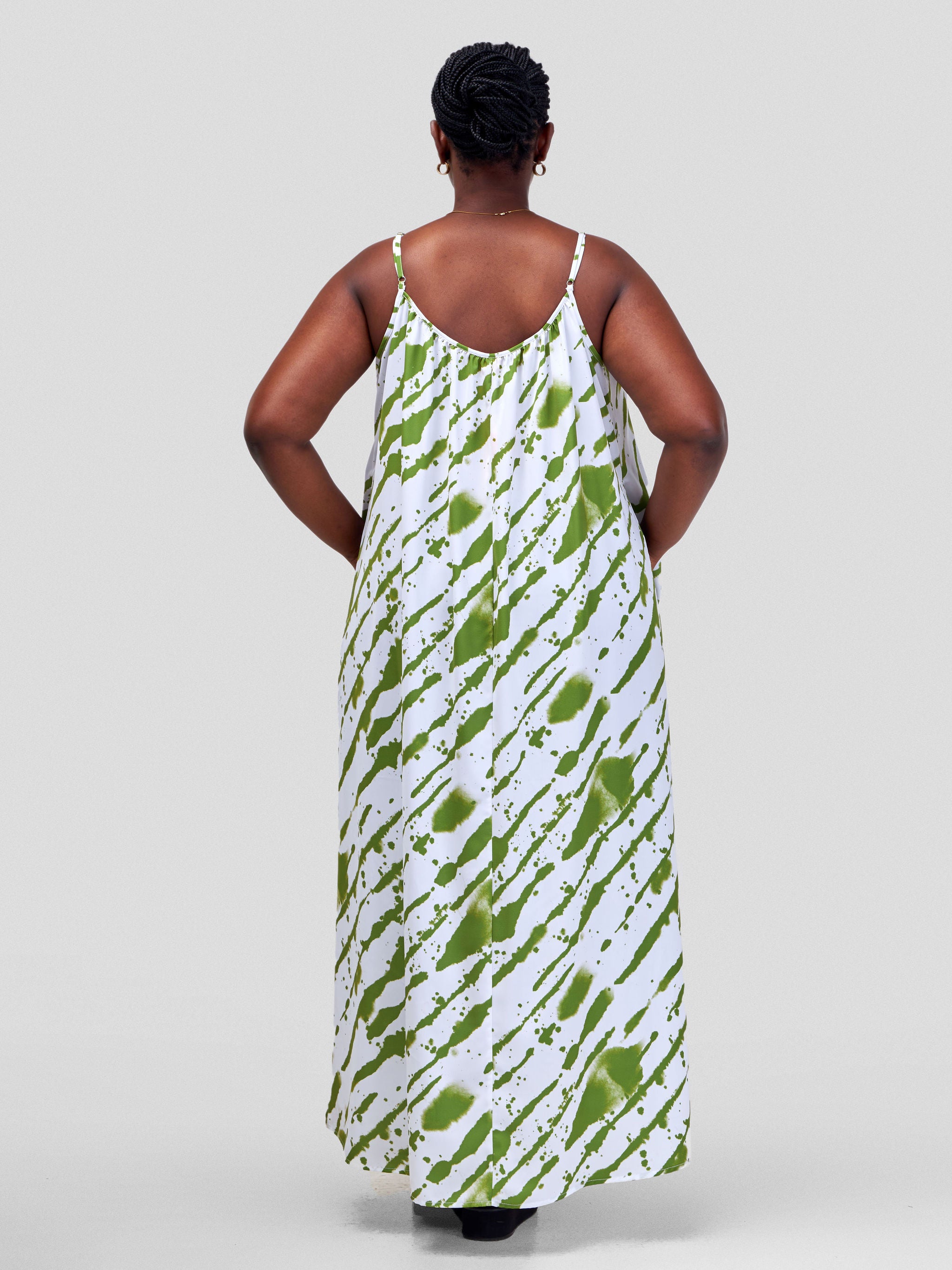 Vivo Ava Strappy Maxi Top - Olive Green / White Mistari Print