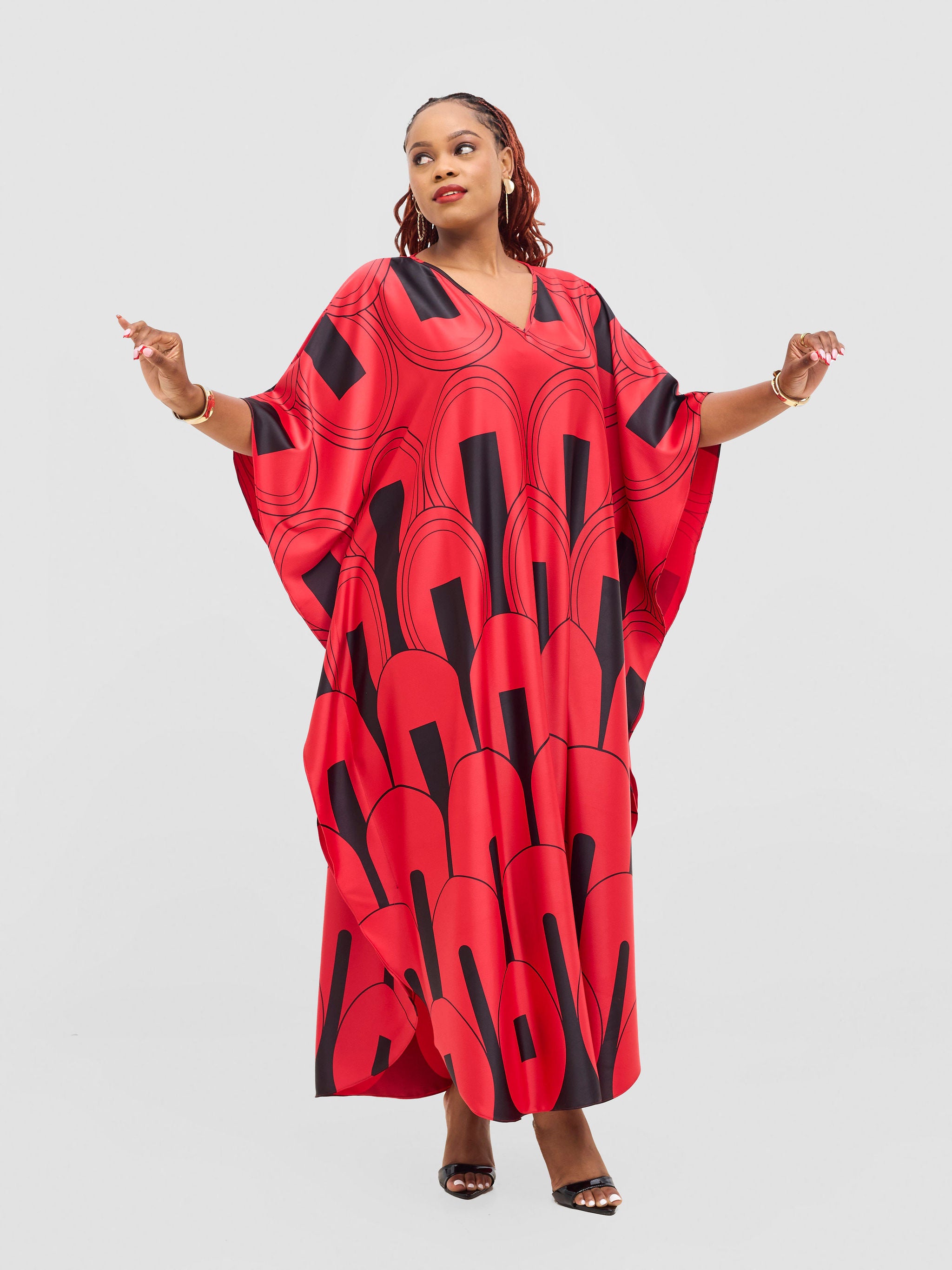 Vivo Amai Maxi Kaftan Dress - Red / Black Lango Print