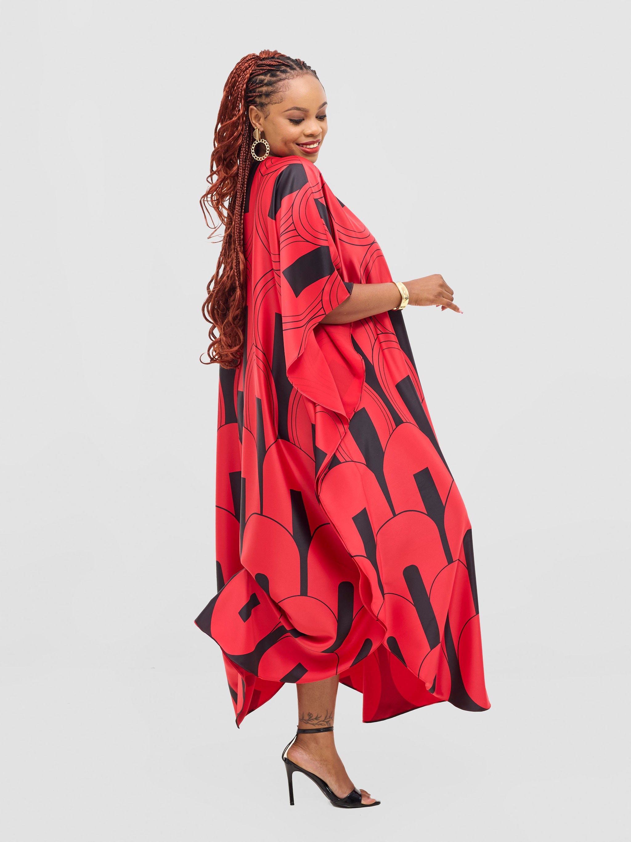 Vivo Amai Maxi Kaftan Dress - Red / Black Lango Print