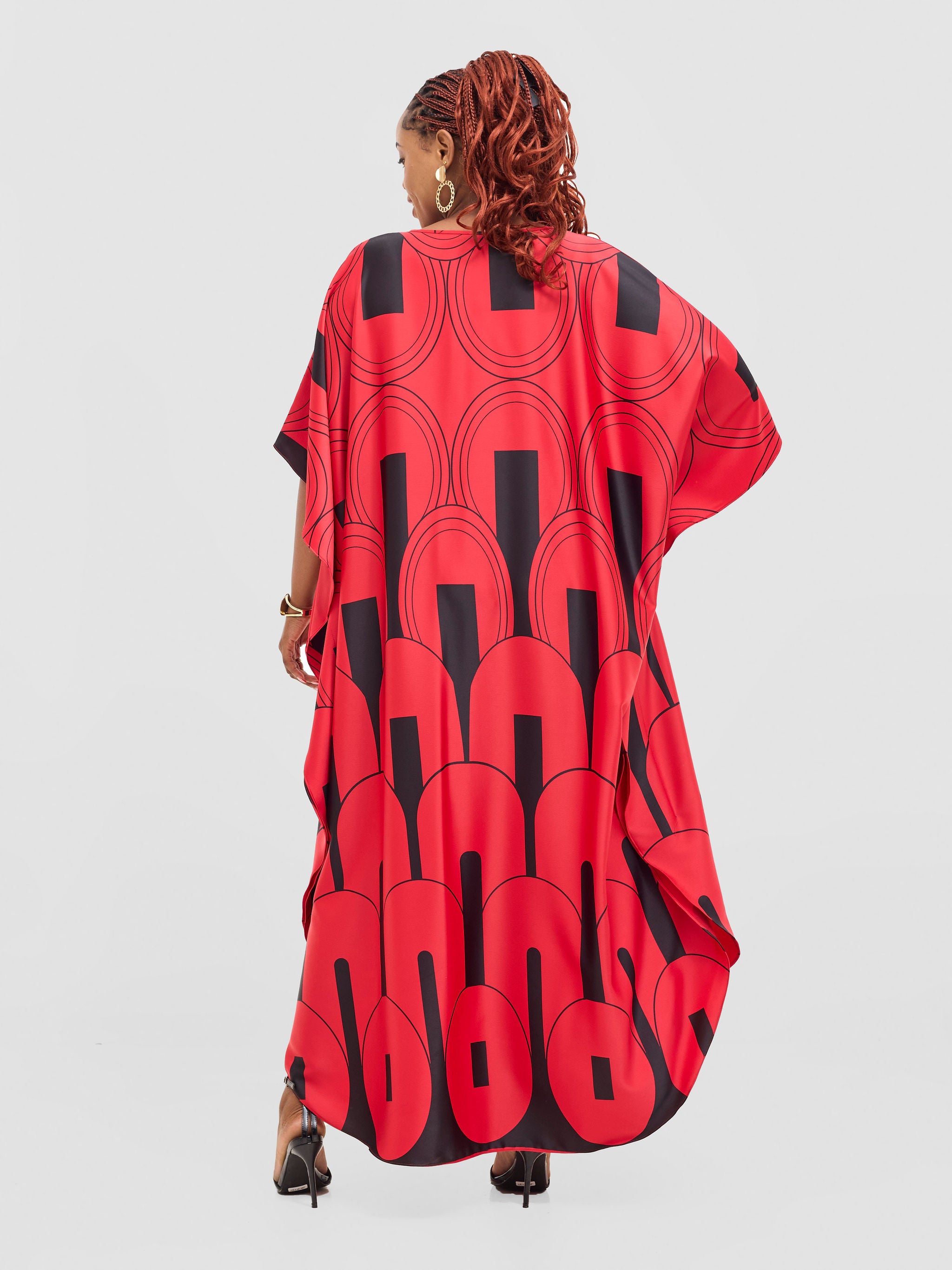 Vivo Amai Maxi Kaftan Dress - Red / Black Lango Print