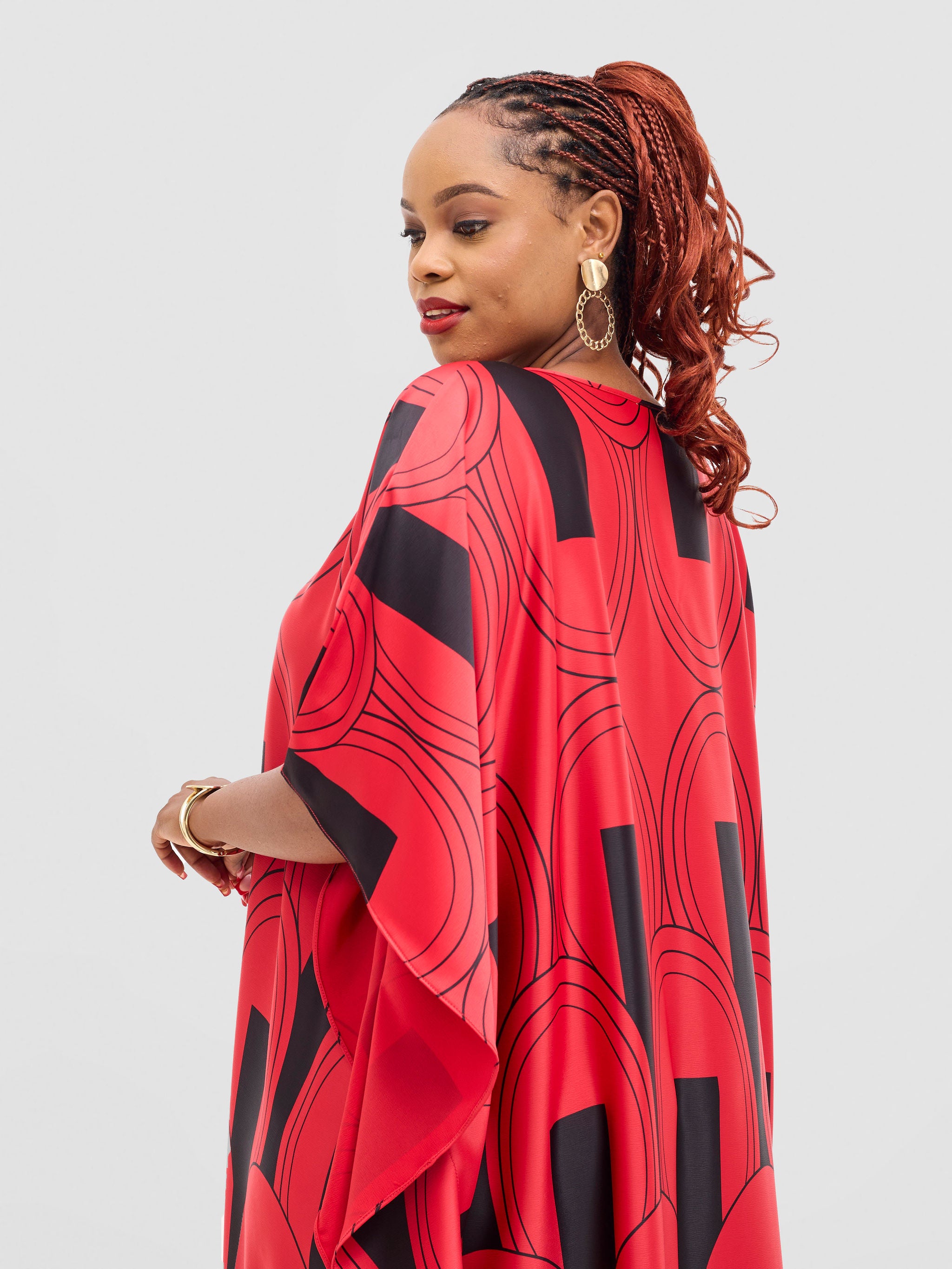 Vivo Amai Maxi Kaftan Dress - Red / Black Lango Print