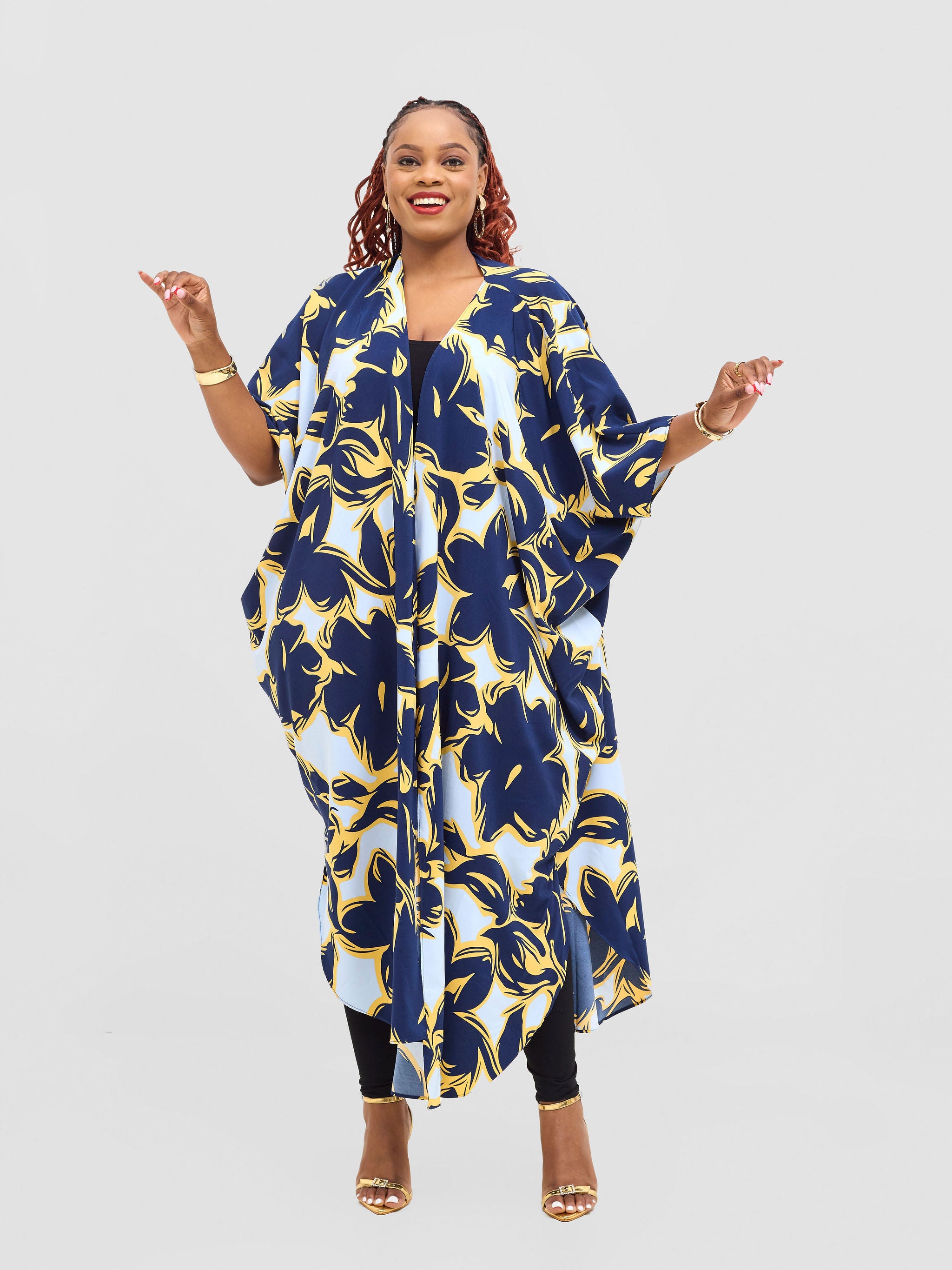 Vivo Basic Open Kaftan - Dark Navy /Yellow Aber Print