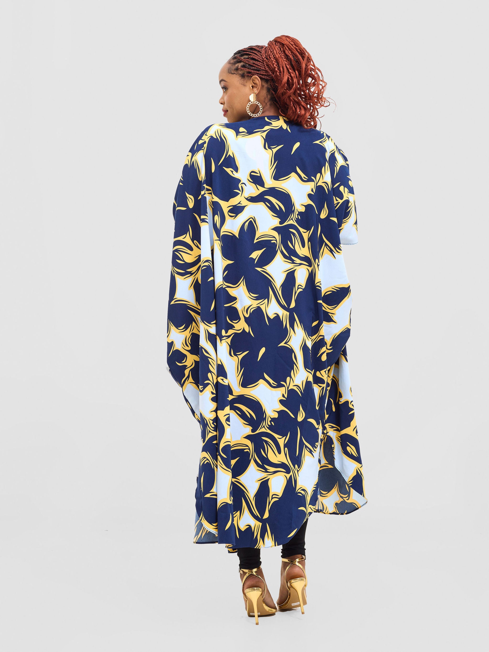 Vivo Basic Open Kaftan - Dark Navy /Yellow Aber Print