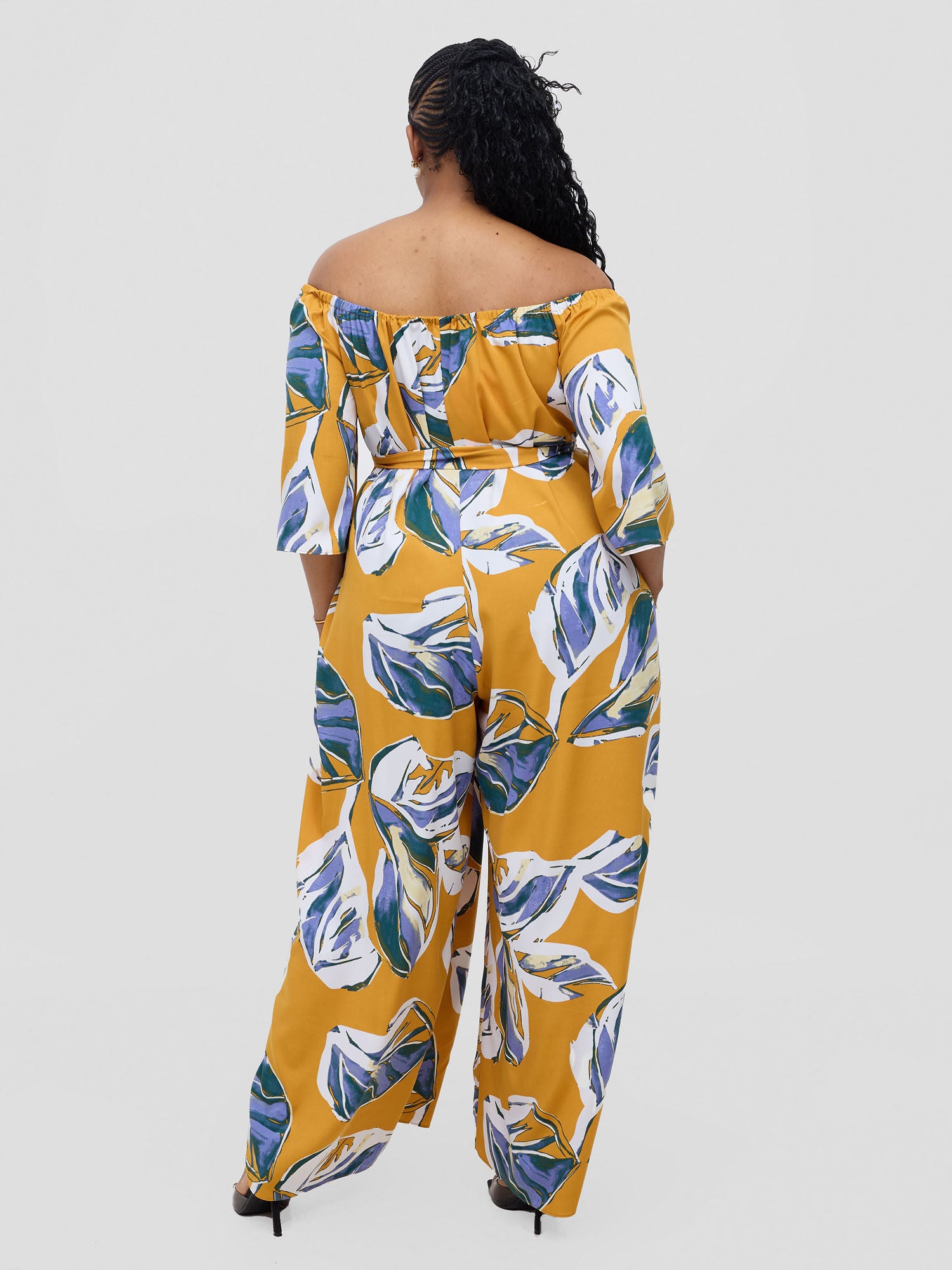 Vivo Zahari 3/4 Sleeve Off-Shoulder Jumpsuit - Purple Ari Print