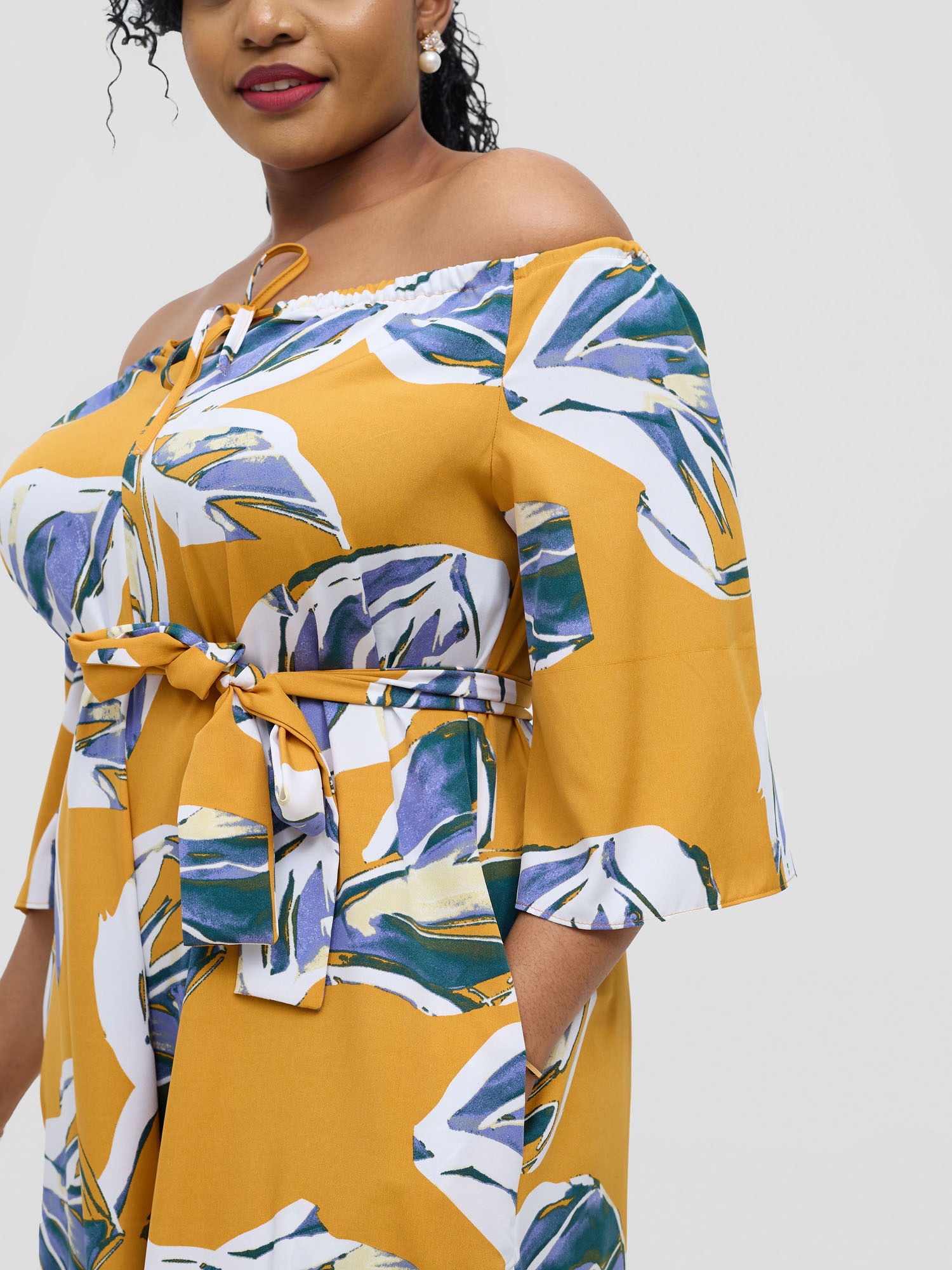 Vivo Zahari 3/4 Sleeve Off-Shoulder Jumpsuit - Purple Ari Print