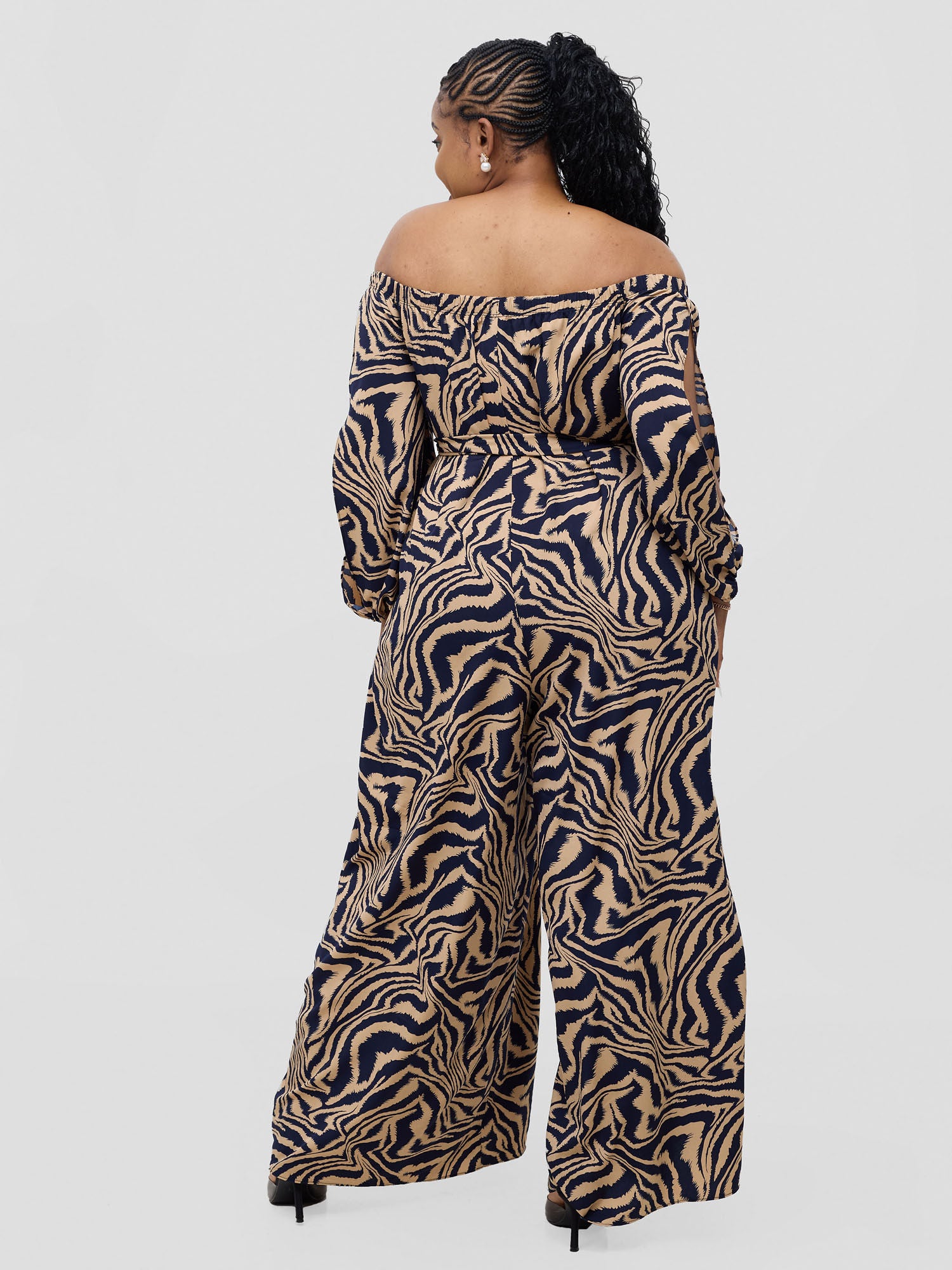 Vivo Yumi Off Shoulder Jumpsuit - Taupe Omi Print