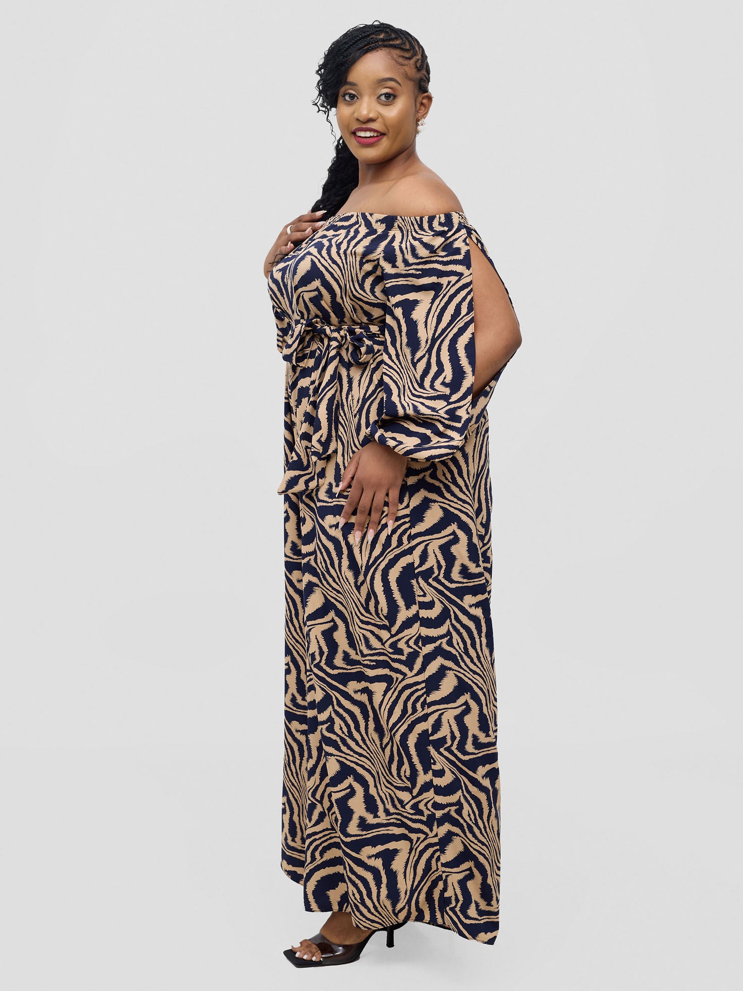 Vivo Yumi Off Shoulder Jumpsuit - Taupe Omi Print